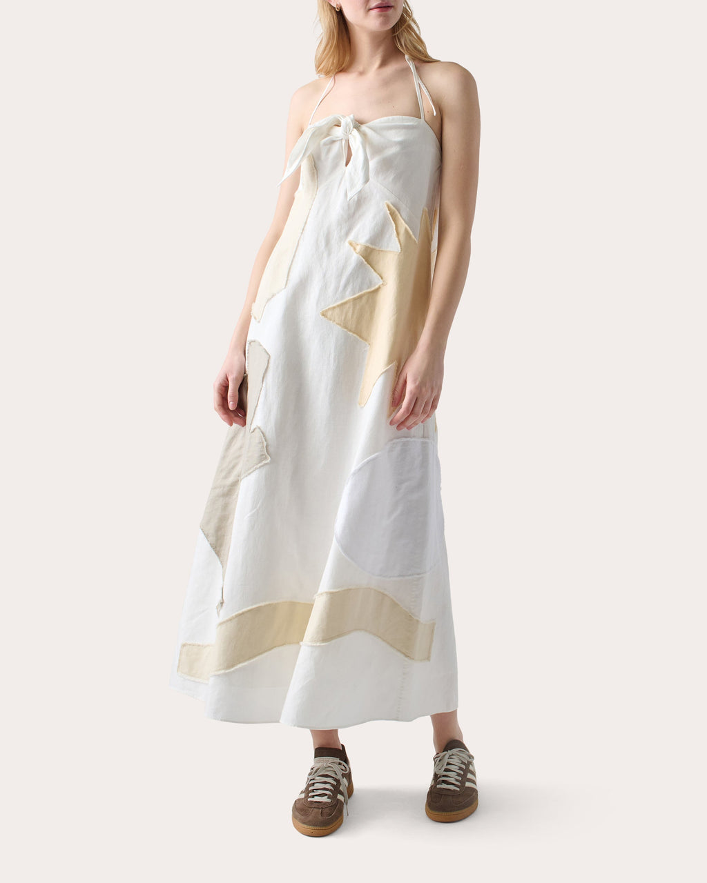 Patmos Knotted Appliquéd Linen-Blend Maxi Dress