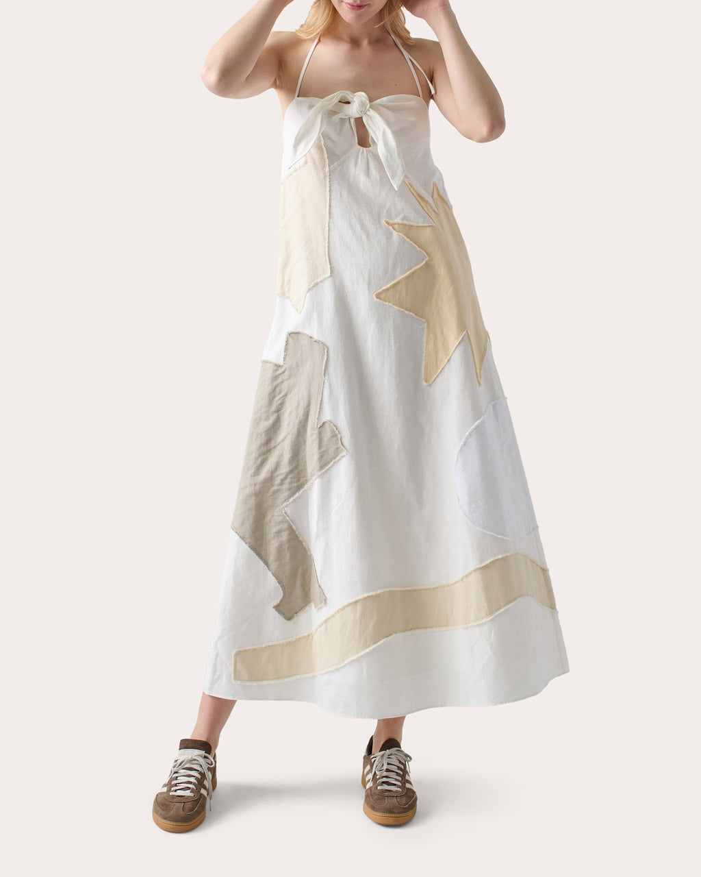 Patmos Knotted Appliquéd Linen-Blend Maxi Dress