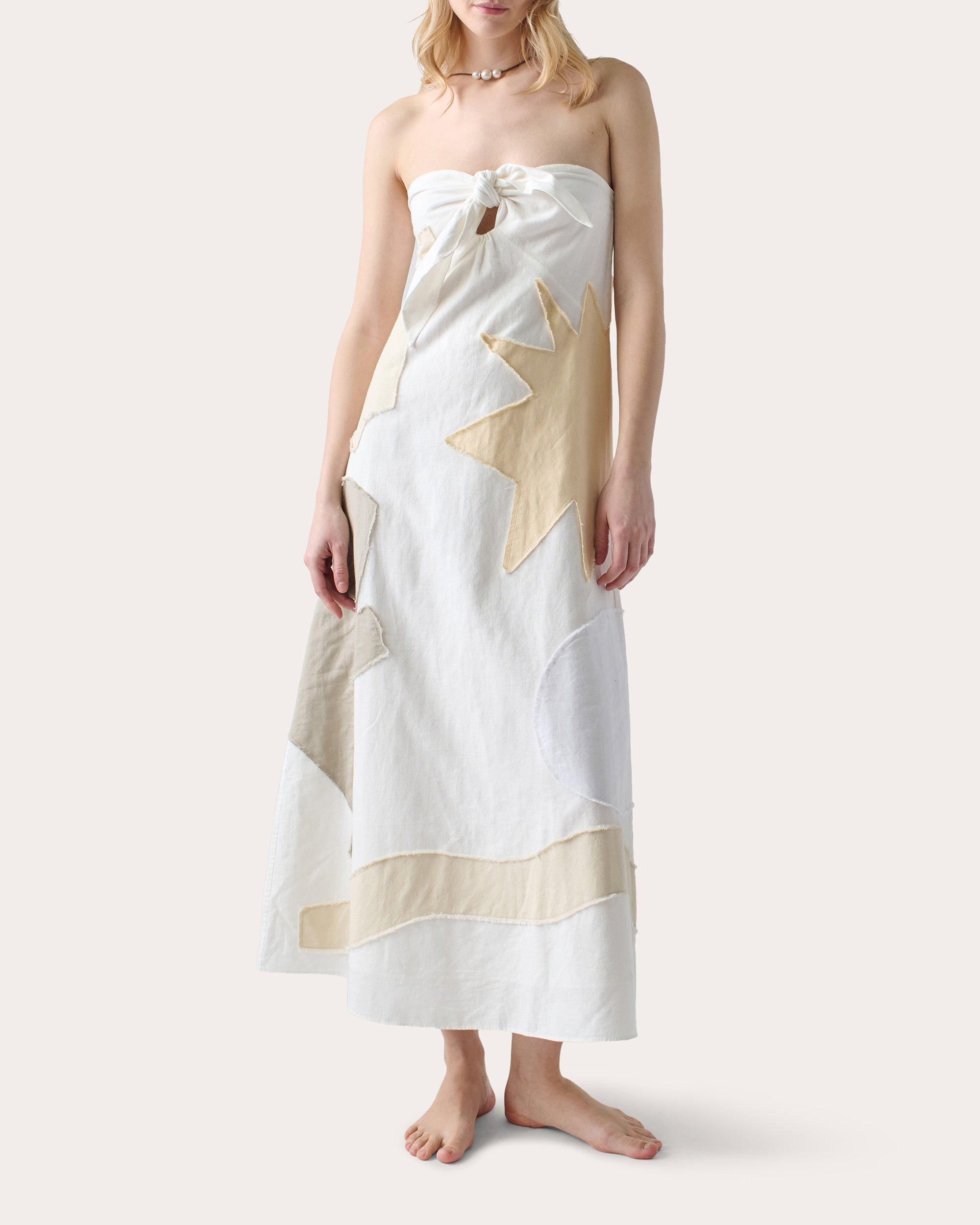 Patmos Knotted Appliquéd Linen-Blend Maxi Dress