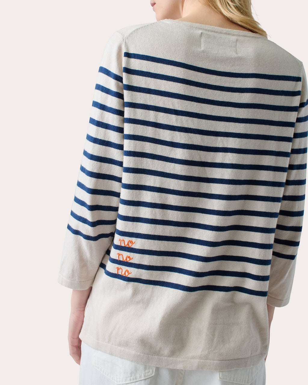 "Yes Yes Yes" Striped Embroidered Cotton-Blend Sweater