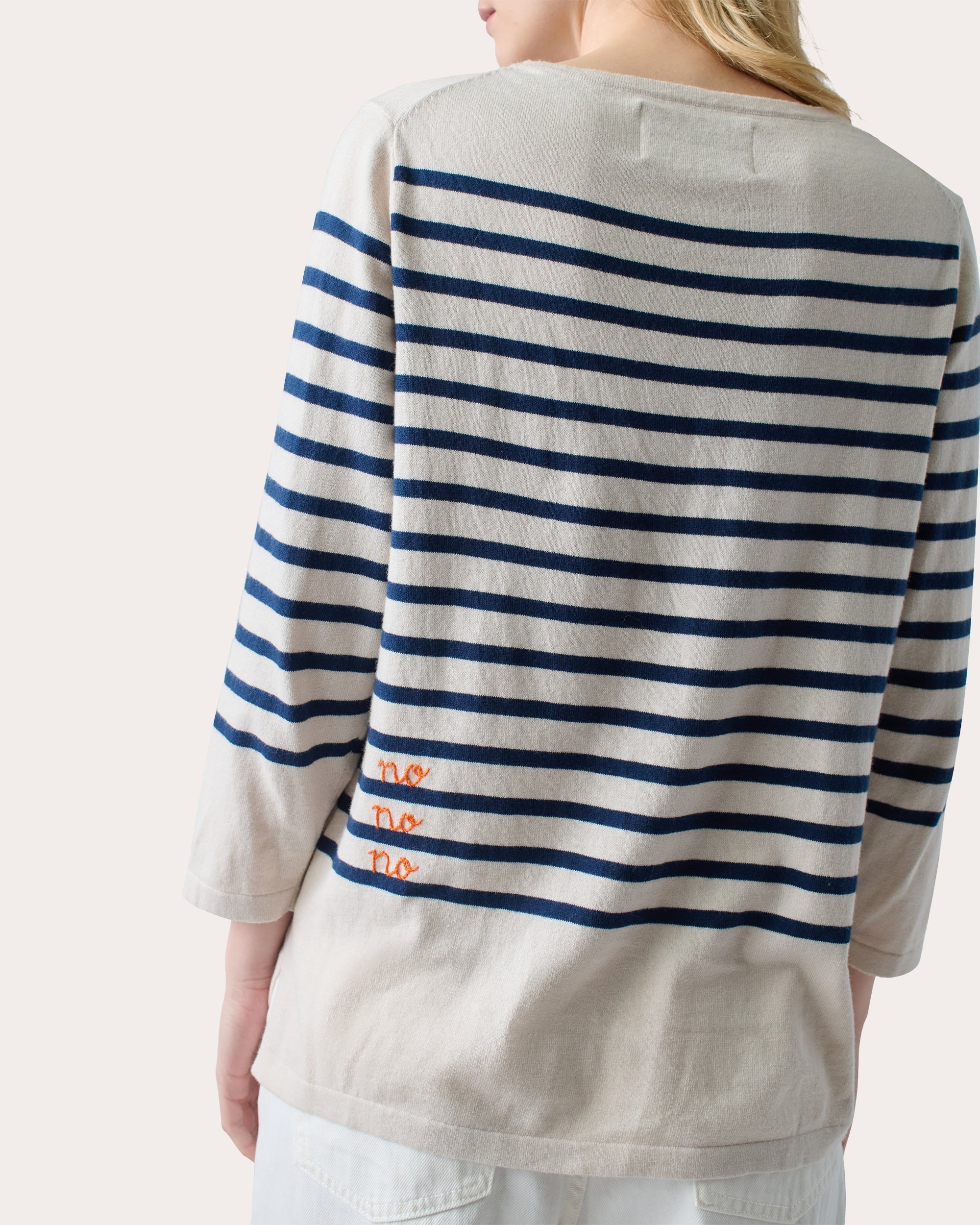"Yes Yes Yes" Striped Embroidered Cotton-Blend Sweater