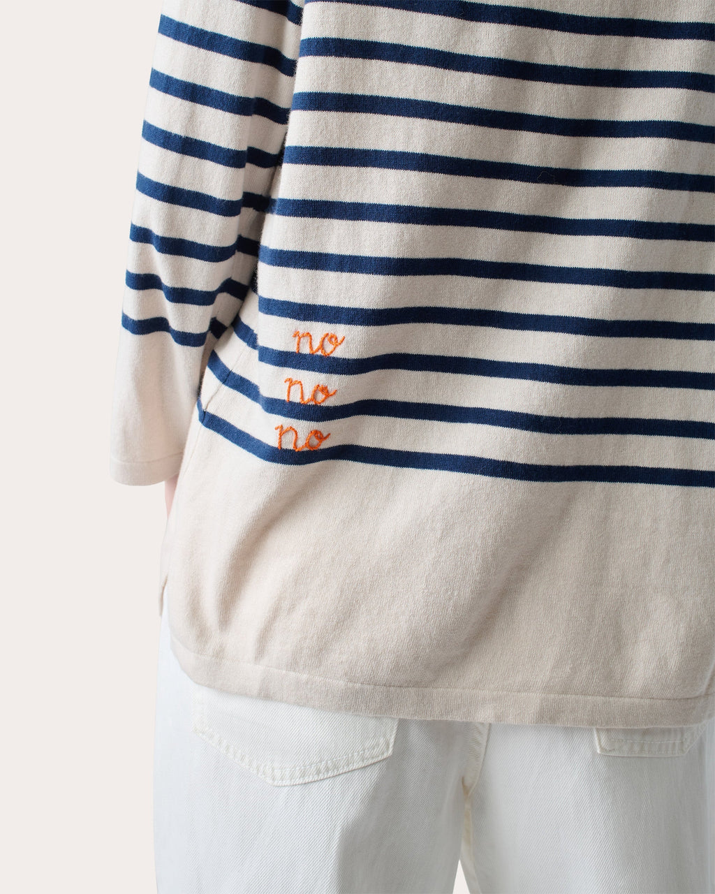 "Yes Yes Yes" Striped Embroidered Cotton-Blend Sweater