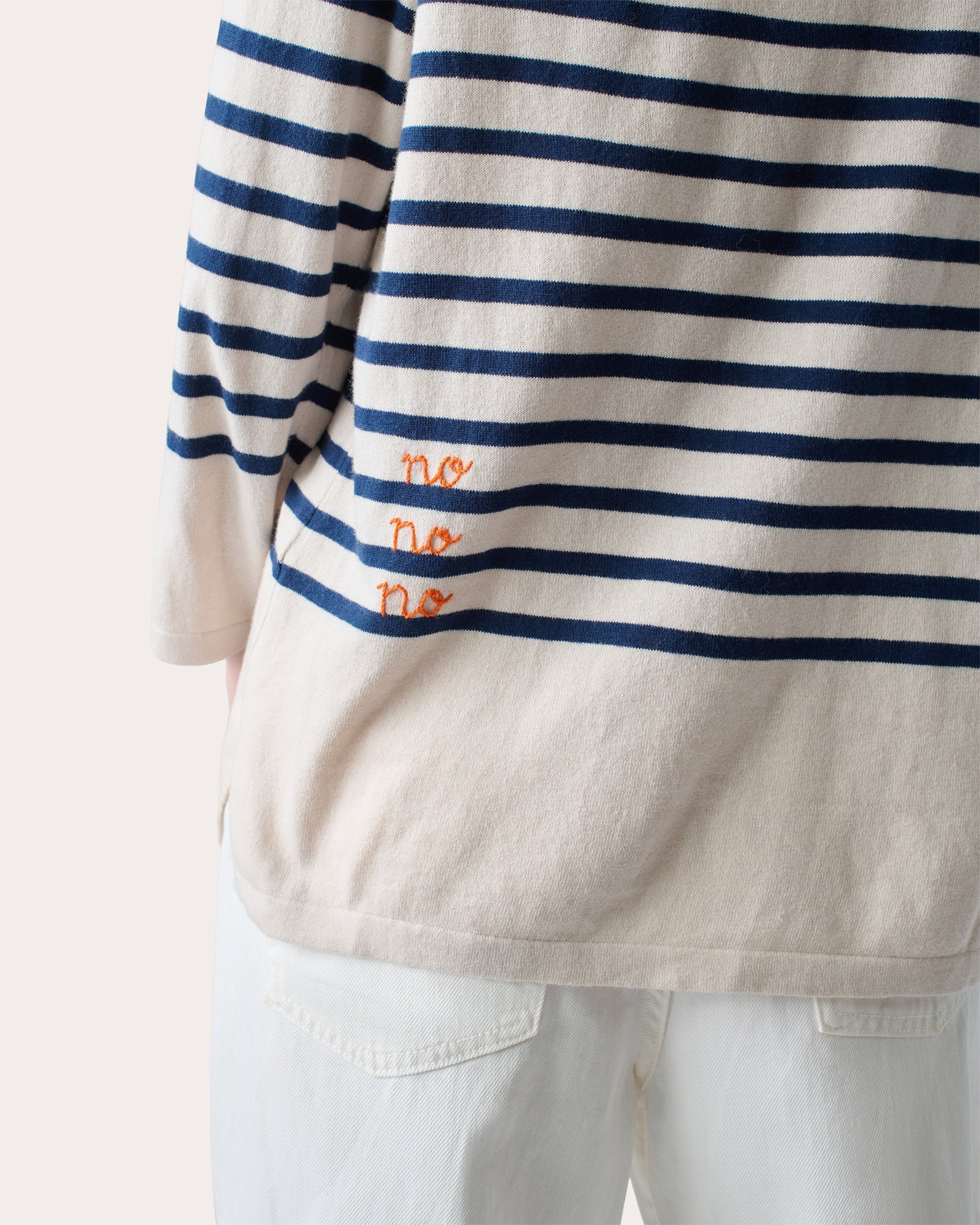 "Yes Yes Yes" Striped Embroidered Cotton-Blend Sweater