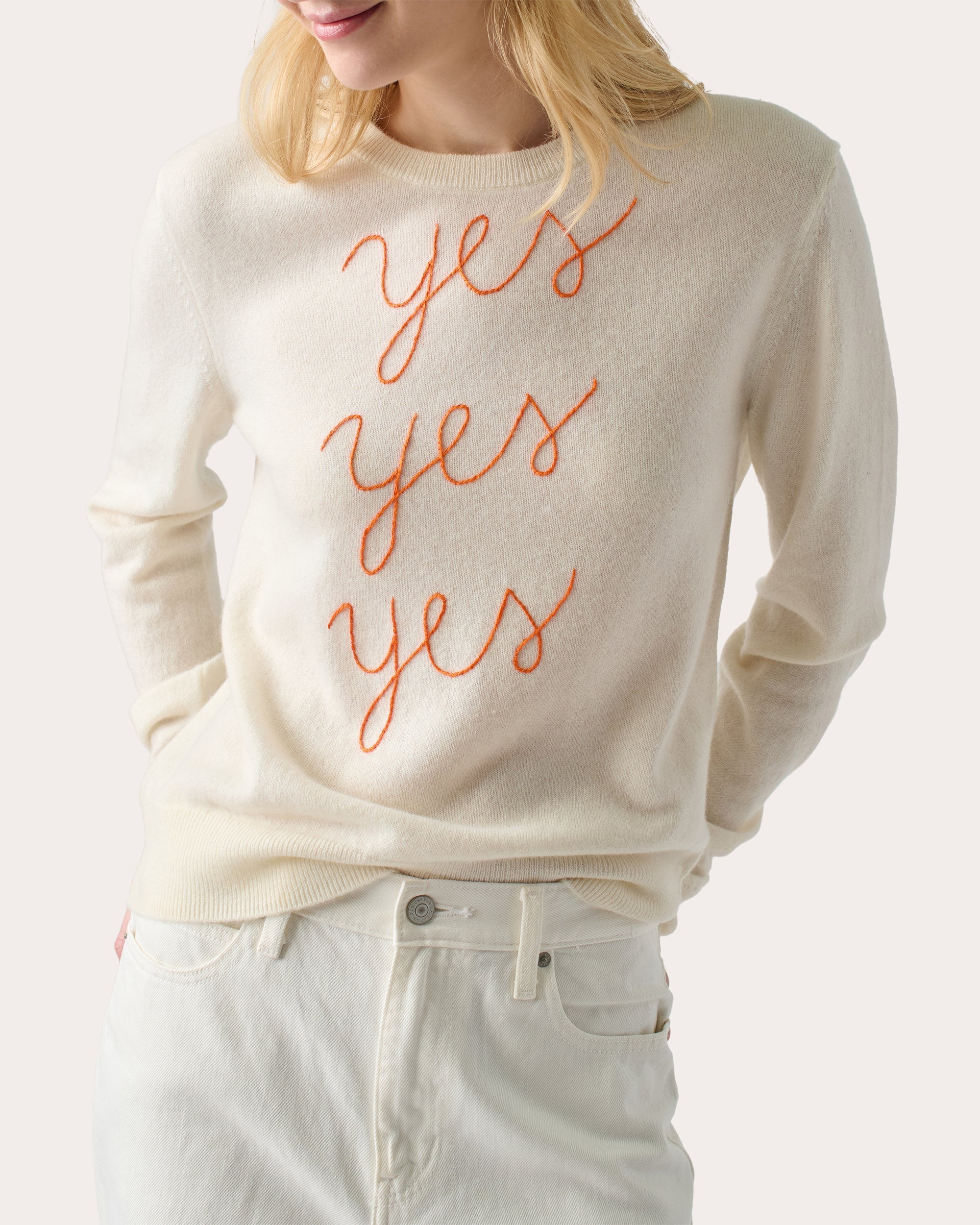 "Yes Yes Yes" Embroidered Cashmere Sweater