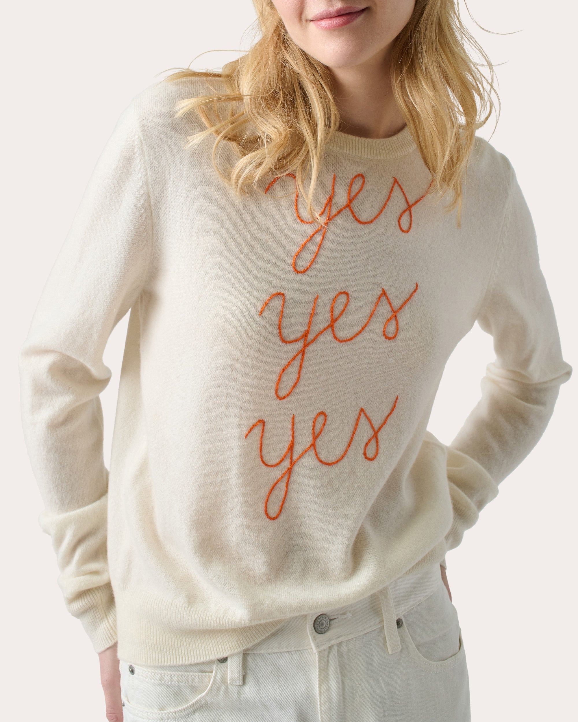 "Yes Yes Yes" Embroidered Cashmere Sweater