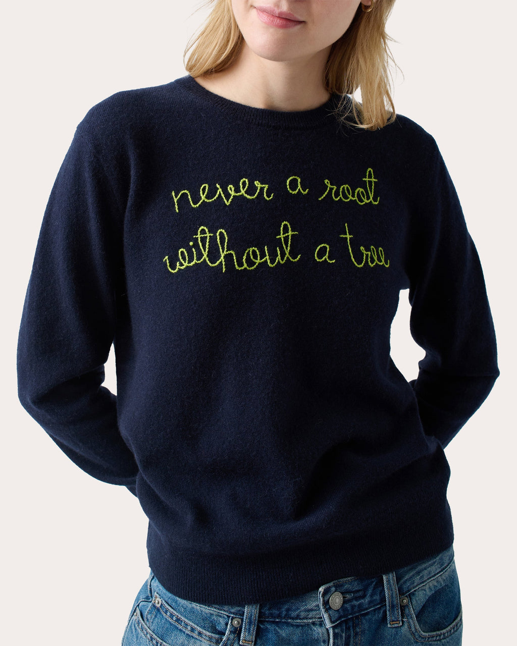 "Never A Root" Embroidered Cashmere Sweater