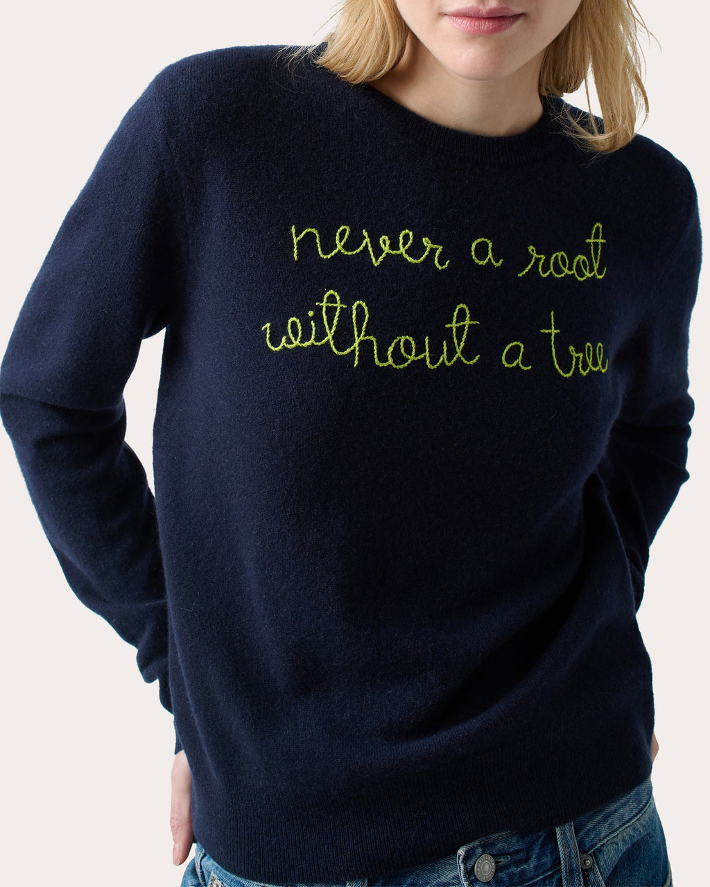 "Never A Root" Embroidered Cashmere Sweater