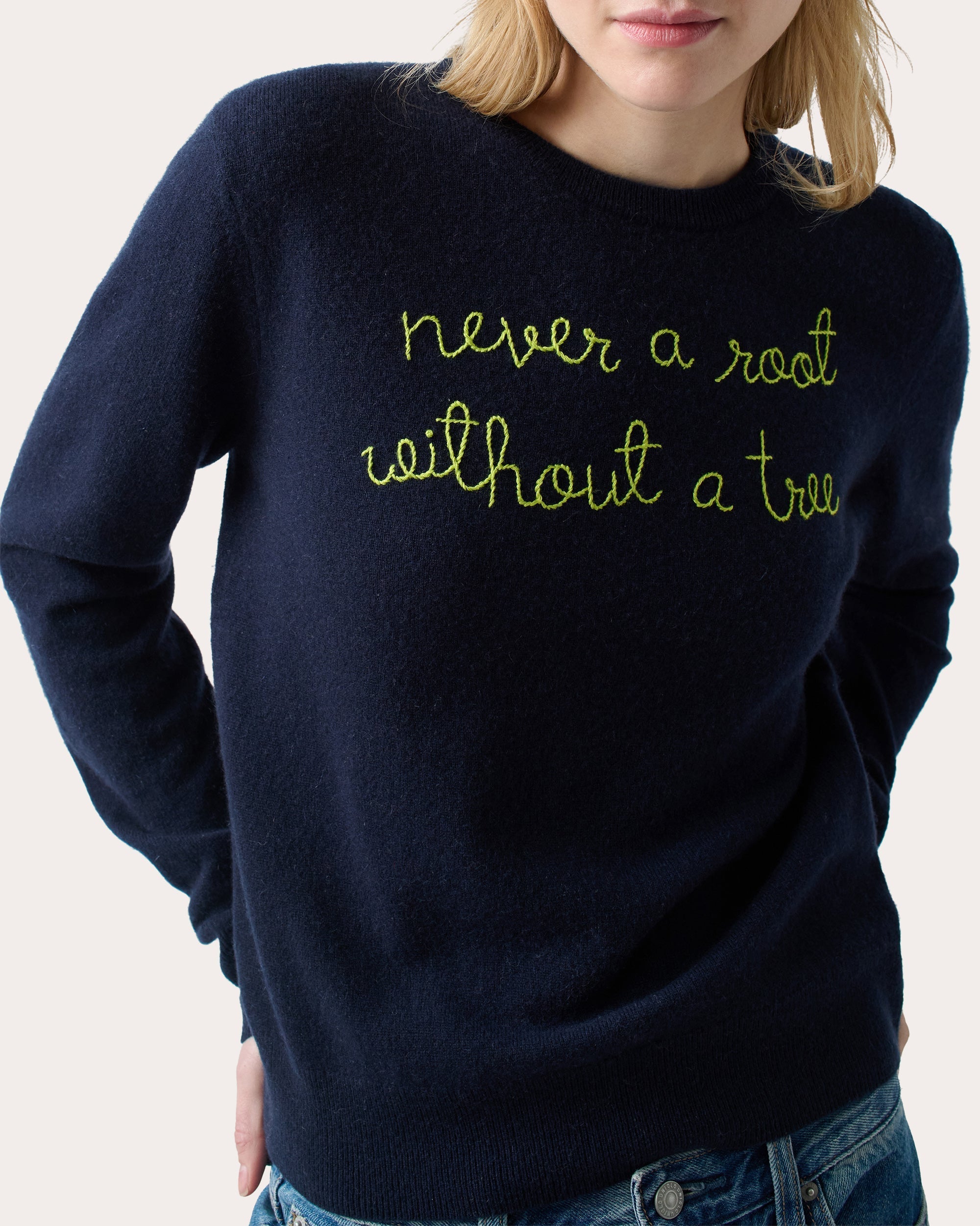 "Never A Root" Embroidered Cashmere Sweater