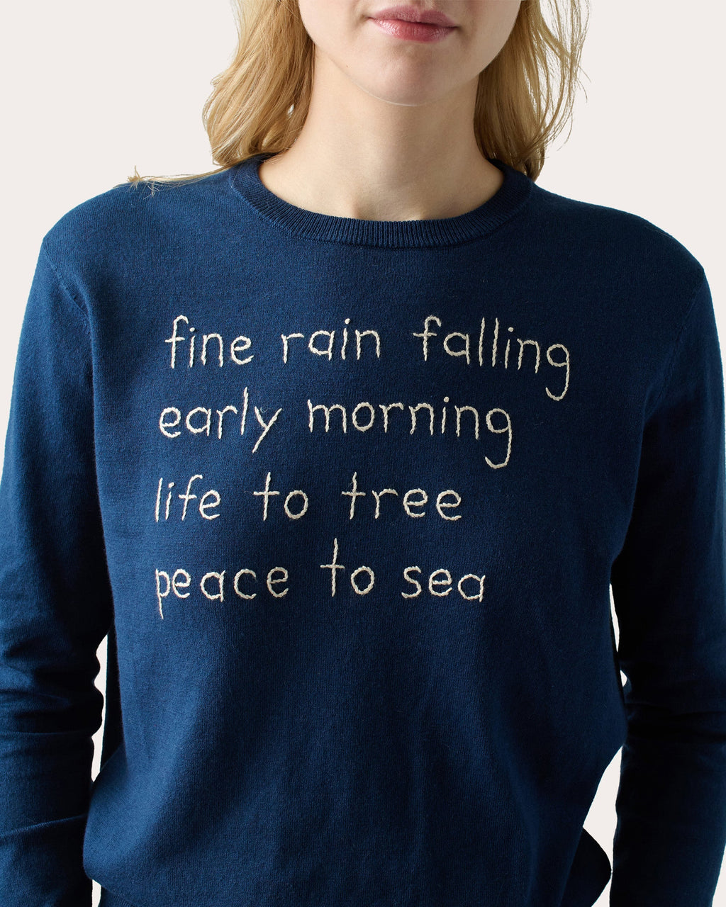 "Fine Rain Falling" Embroidered Cotton-Blend Sweater