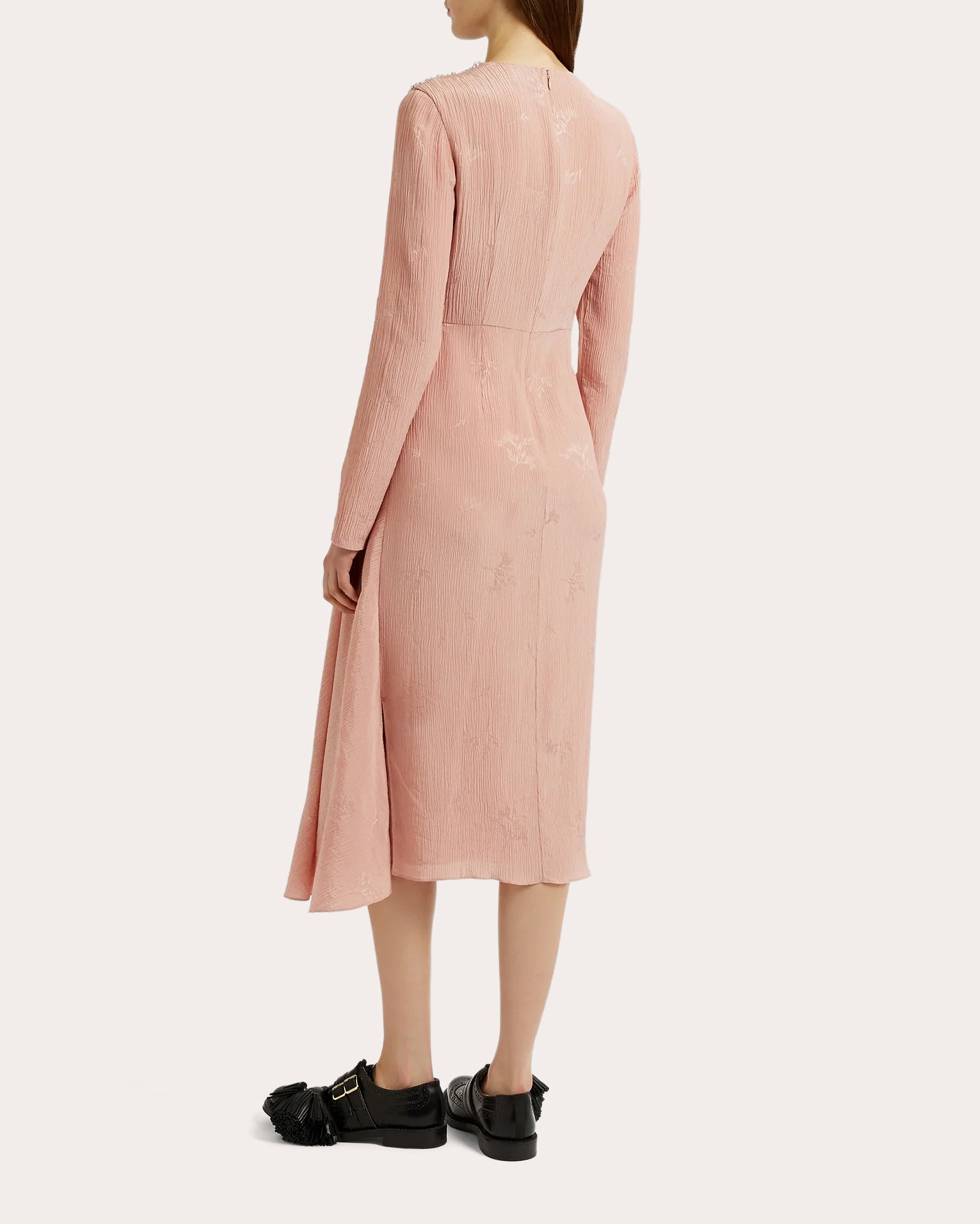 Draped Crystal-Embellished Crinkled Jacquard Midi Dress