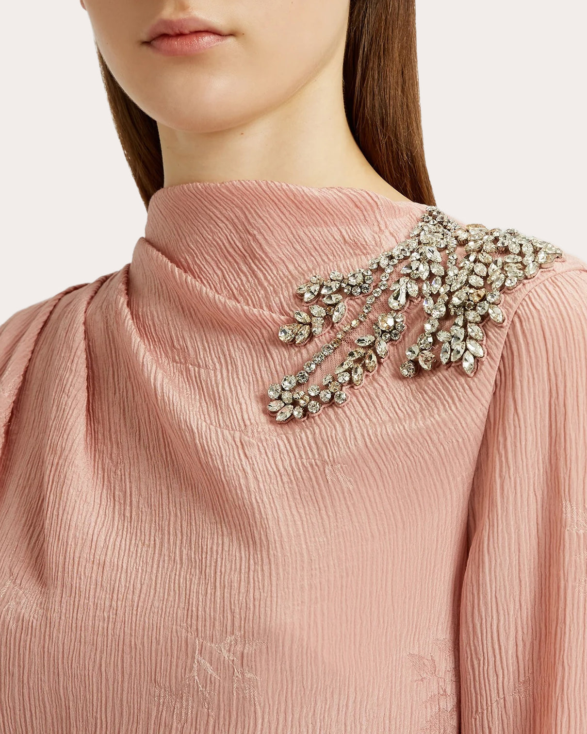Draped Crystal-Embellished Crinkled Jacquard Midi Dress