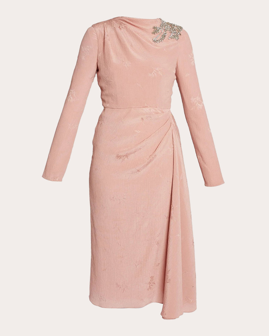 Draped Crystal-Embellished Crinkled Jacquard Midi Dress