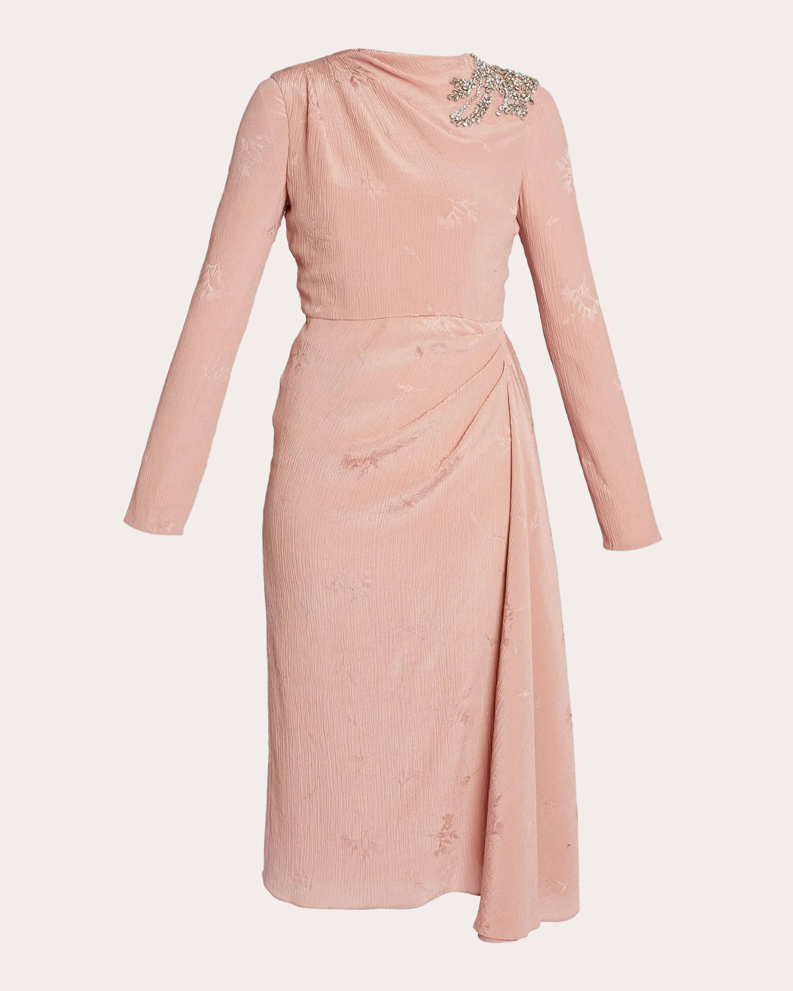 Draped Crystal-Embellished Crinkled Jacquard Midi Dress