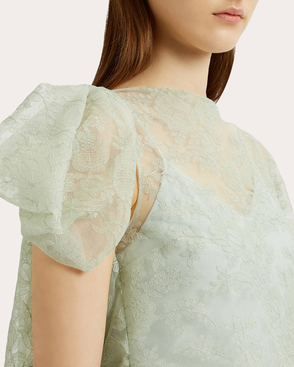 Draped Floral Embroidered Tulle Midi Dress
