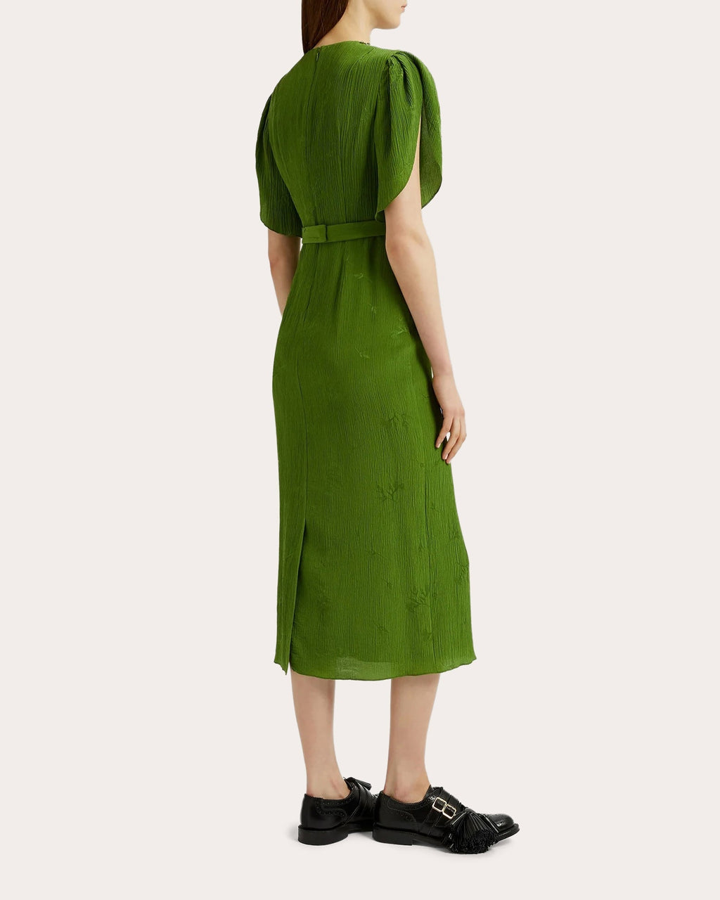 Crystal-Embellished Crinkled Jacquard Midi Dress