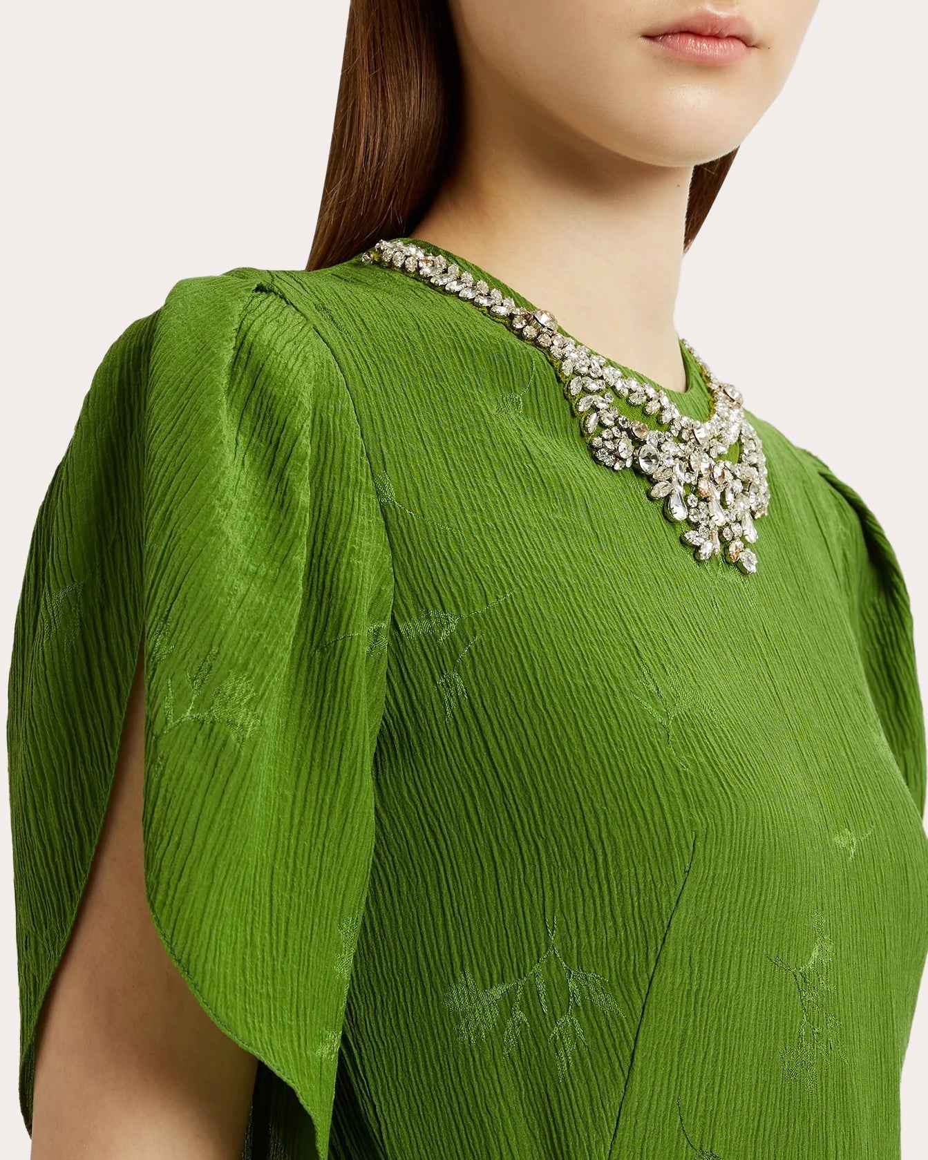 Crystal-Embellished Crinkled Jacquard Midi Dress