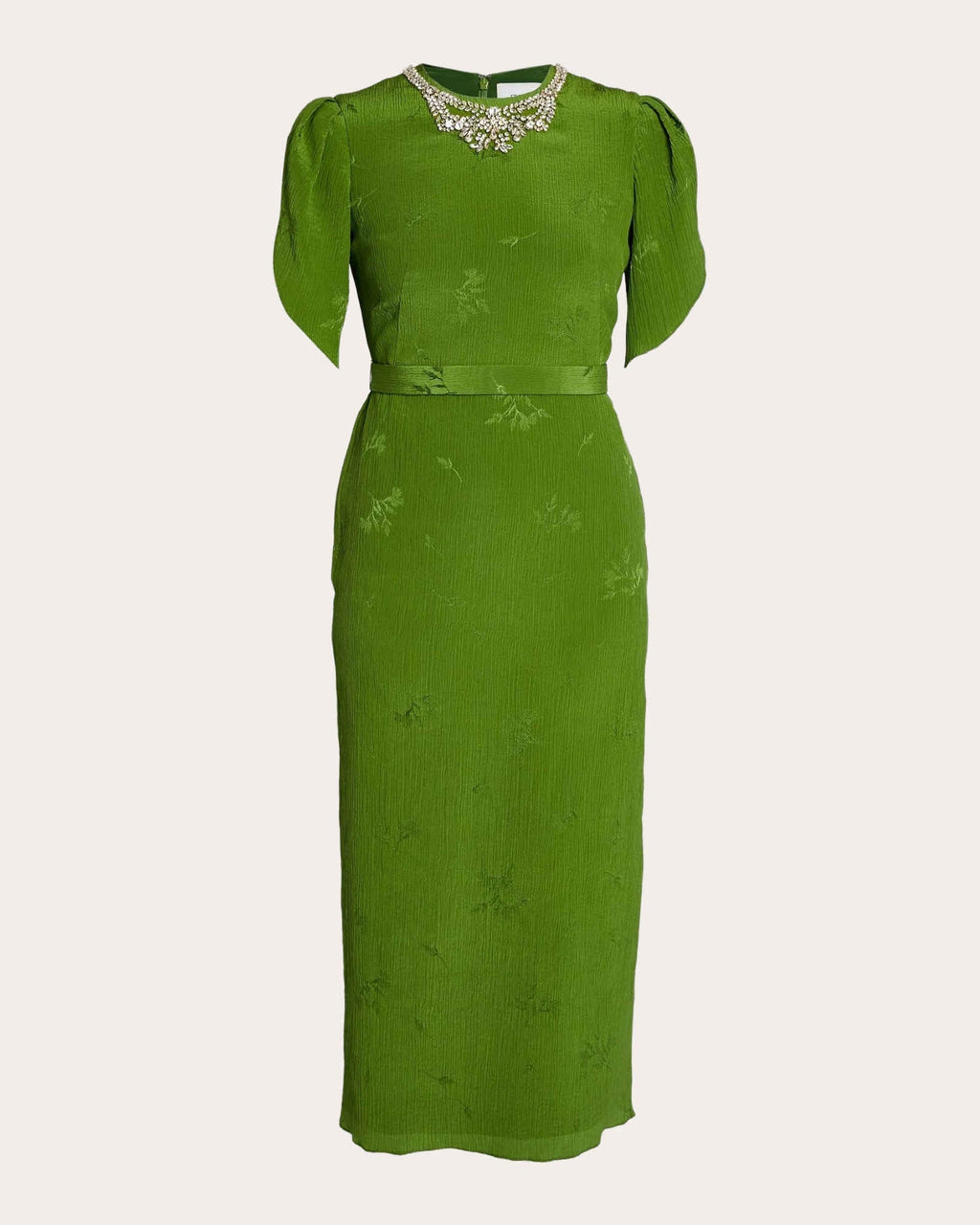Crystal-Embellished Crinkled Jacquard Midi Dress