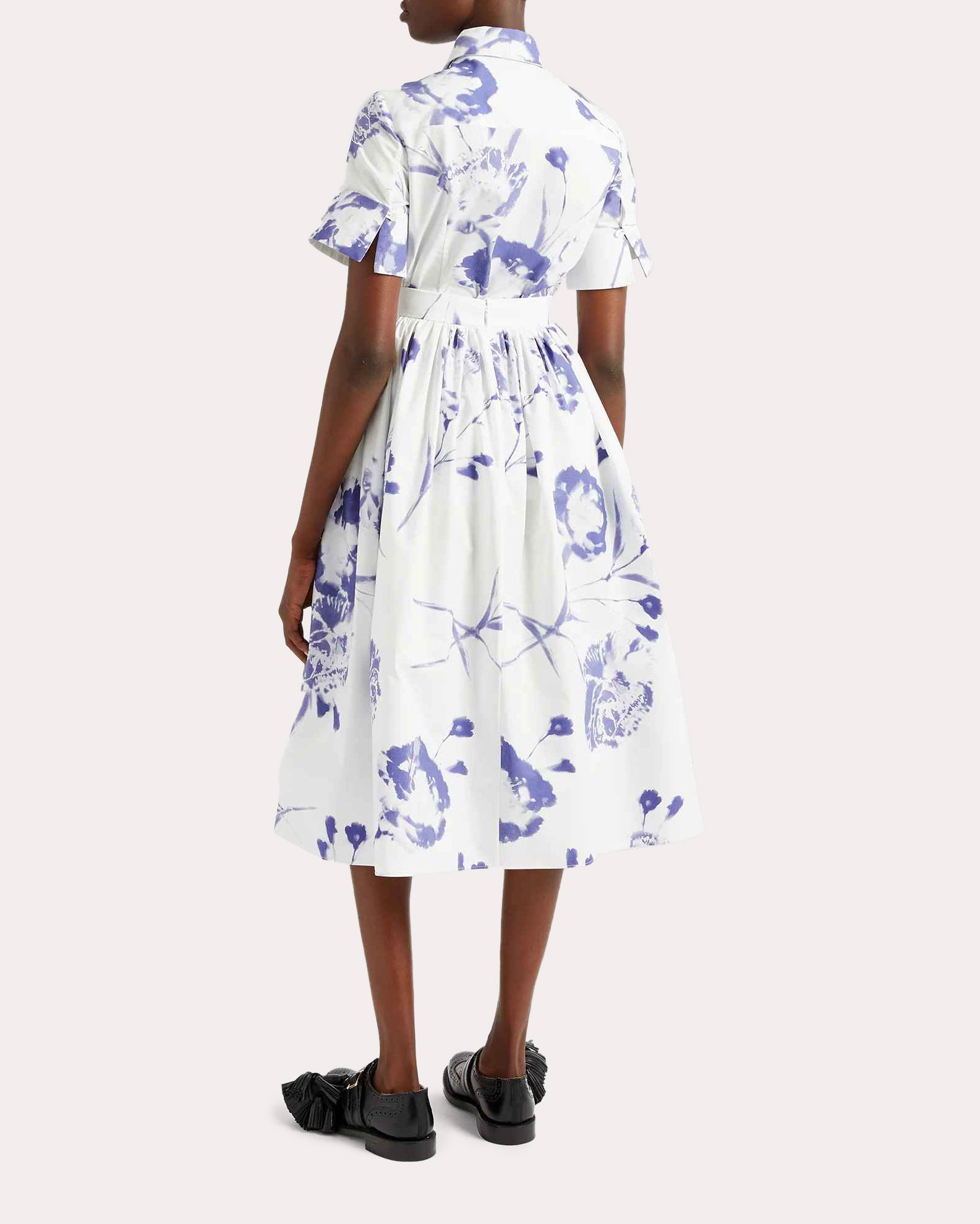 Gathered Floral-Print Cotton-Poplin Midi Skirt