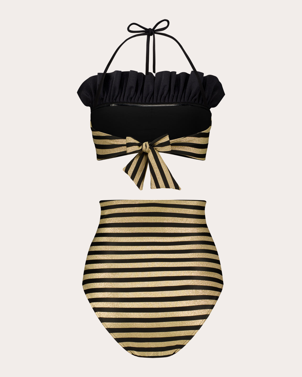 Sasha Striped Ruffle-Trimmed Bandeau Bikini Top
