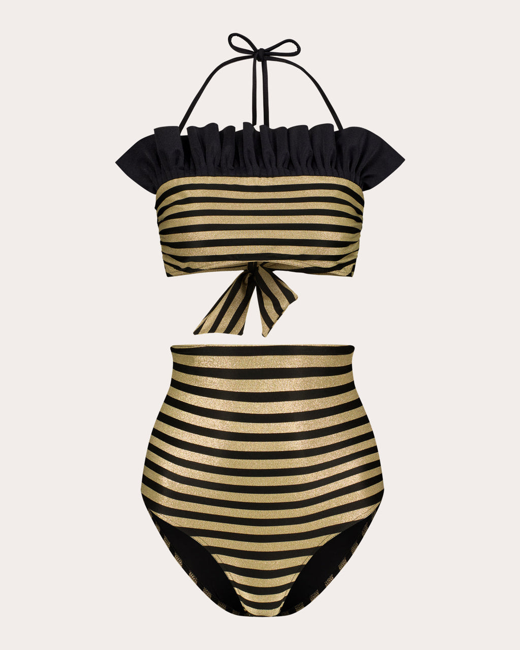 Sasha Striped Ruffle-Trimmed Bandeau Bikini Top
