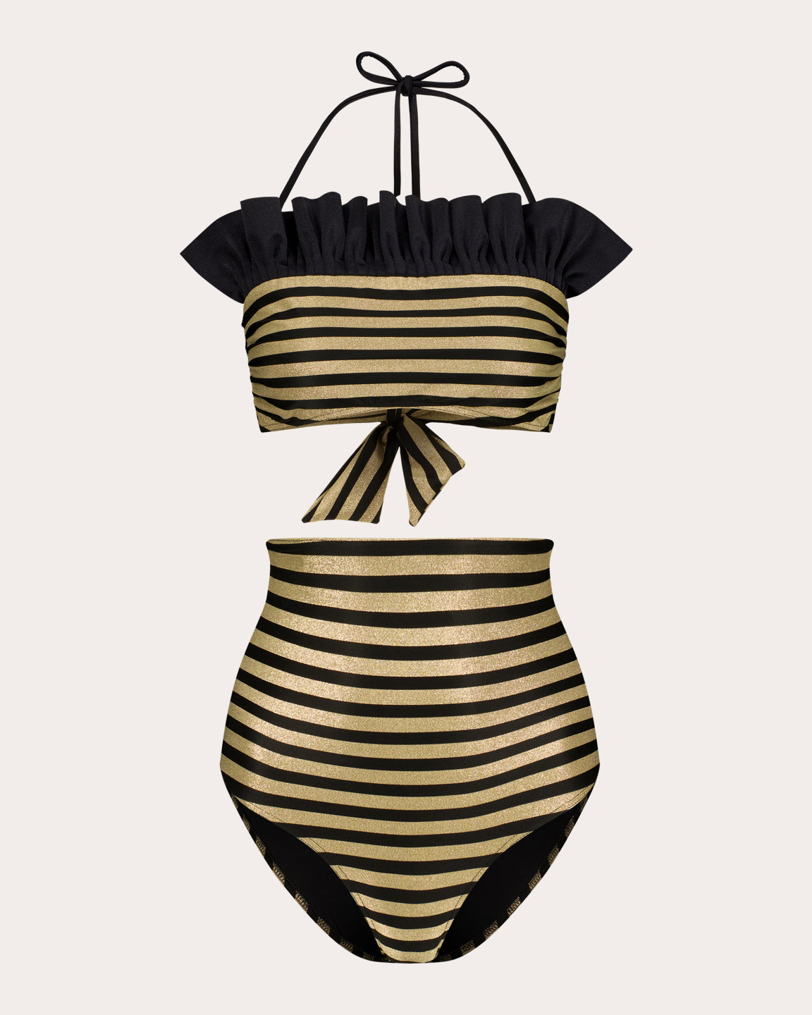 Sasha Striped Ruffle-Trimmed Bandeau Bikini Top