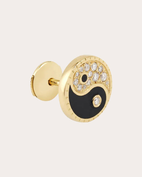 Yin Yang 18K Gold Lacquer and Lab-Grown Diamond Single Earring