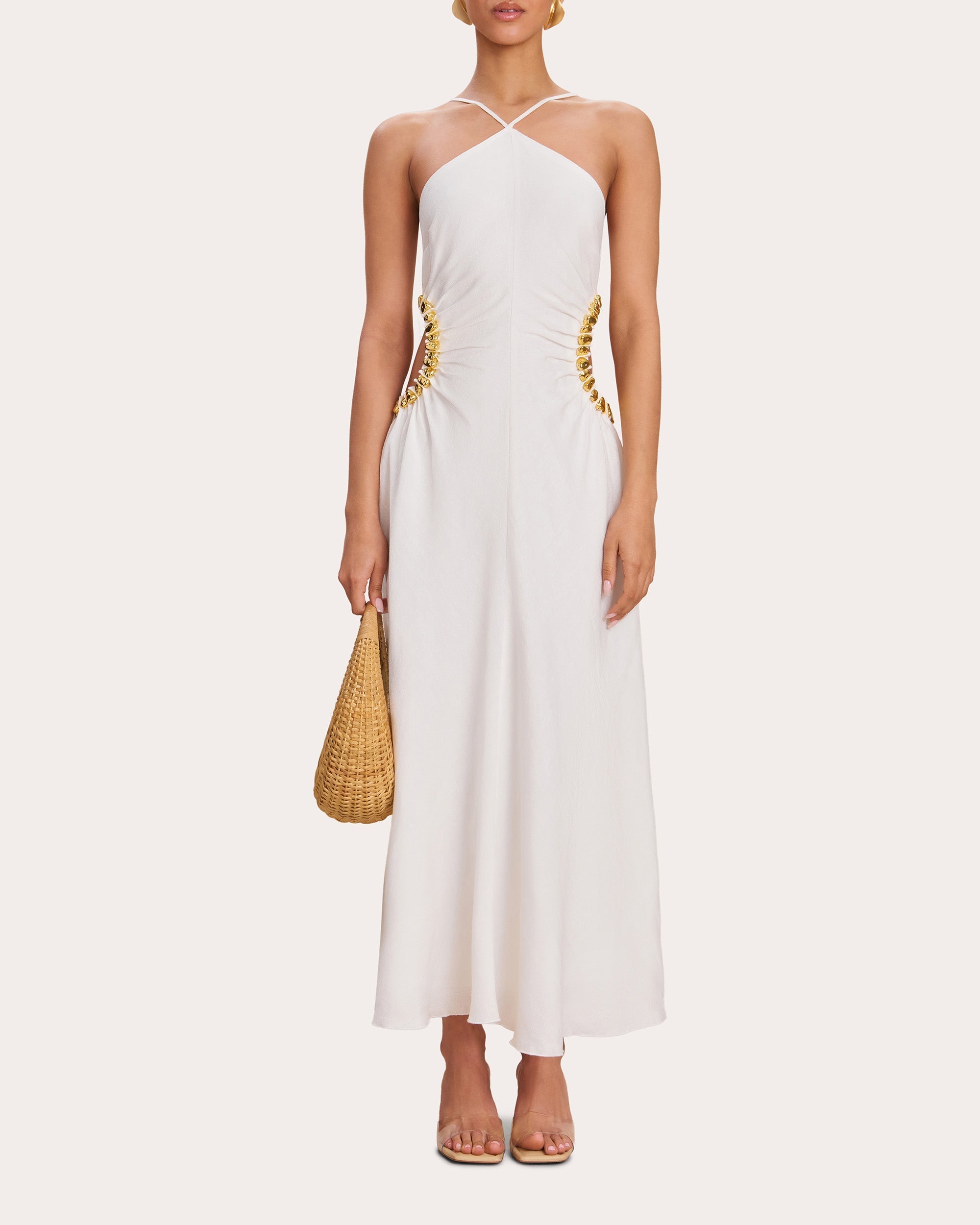 Silvia Embellished Cutout Ruched Midi Dress