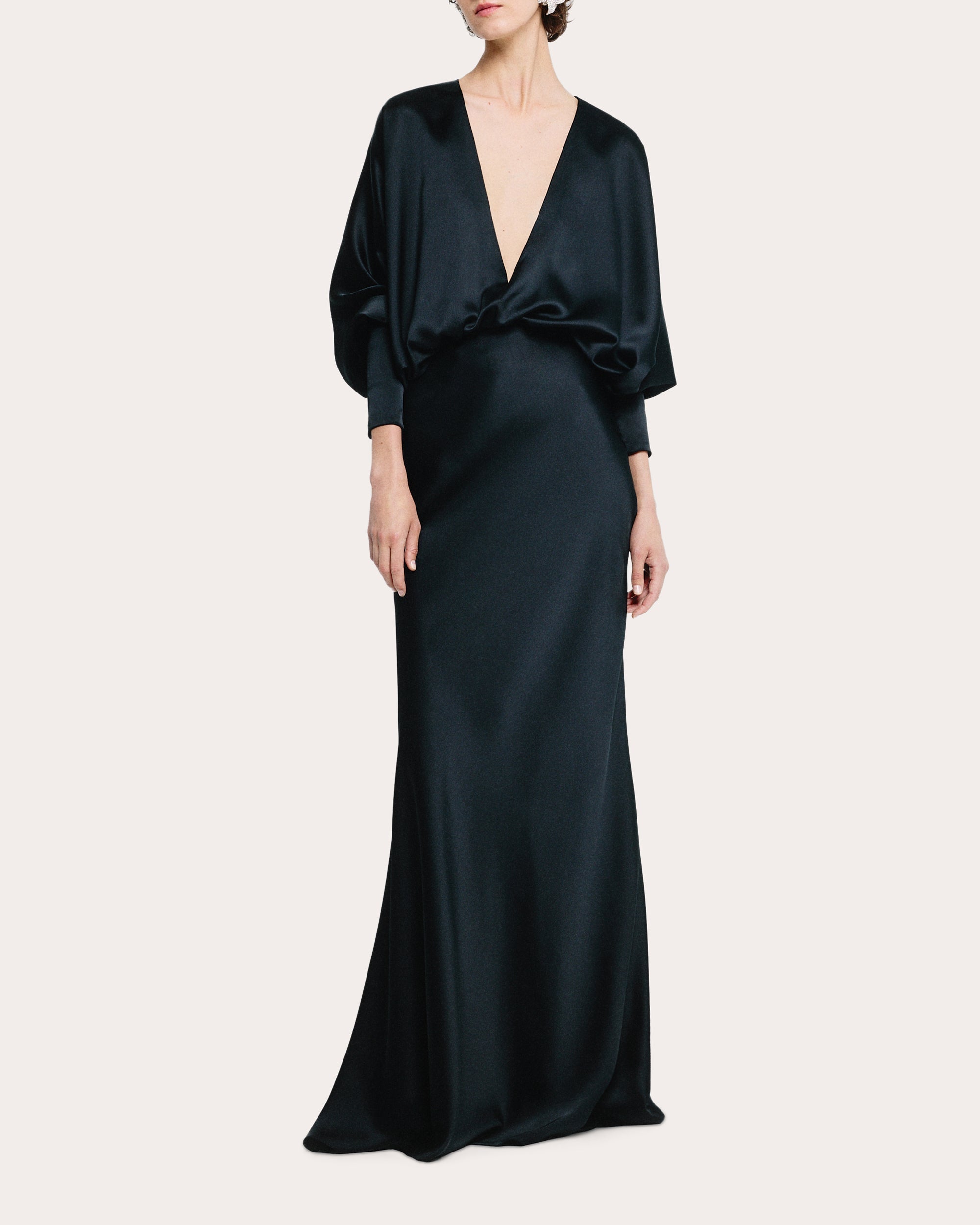Draped V-Neck Satin Gown