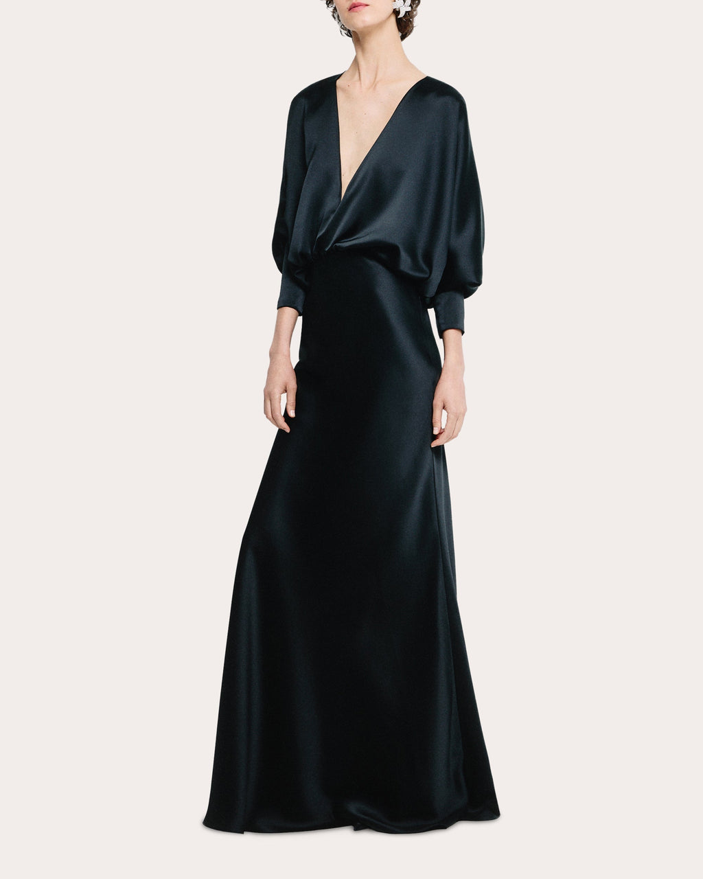 Draped V-Neck Satin Gown