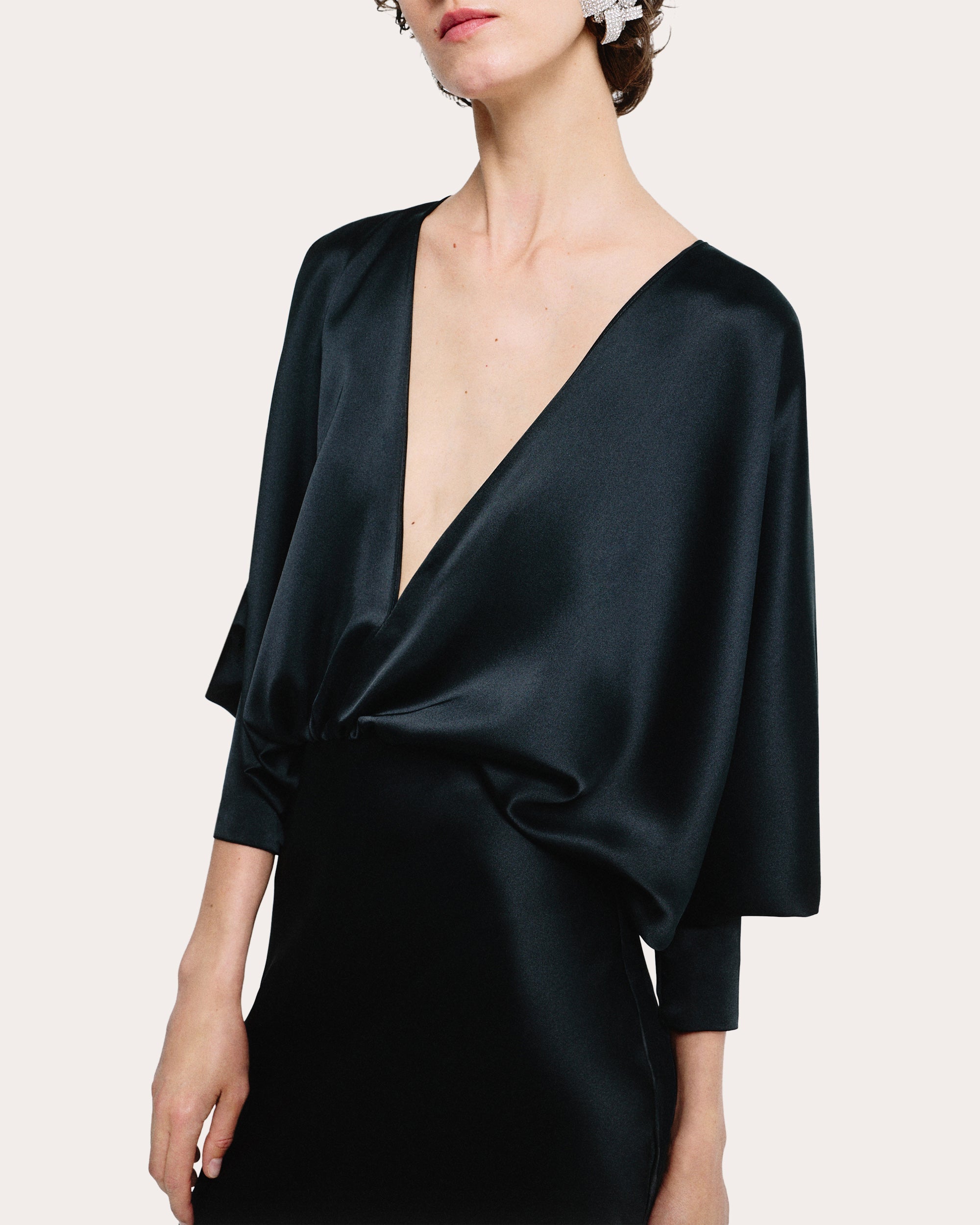 Draped V-Neck Satin Gown