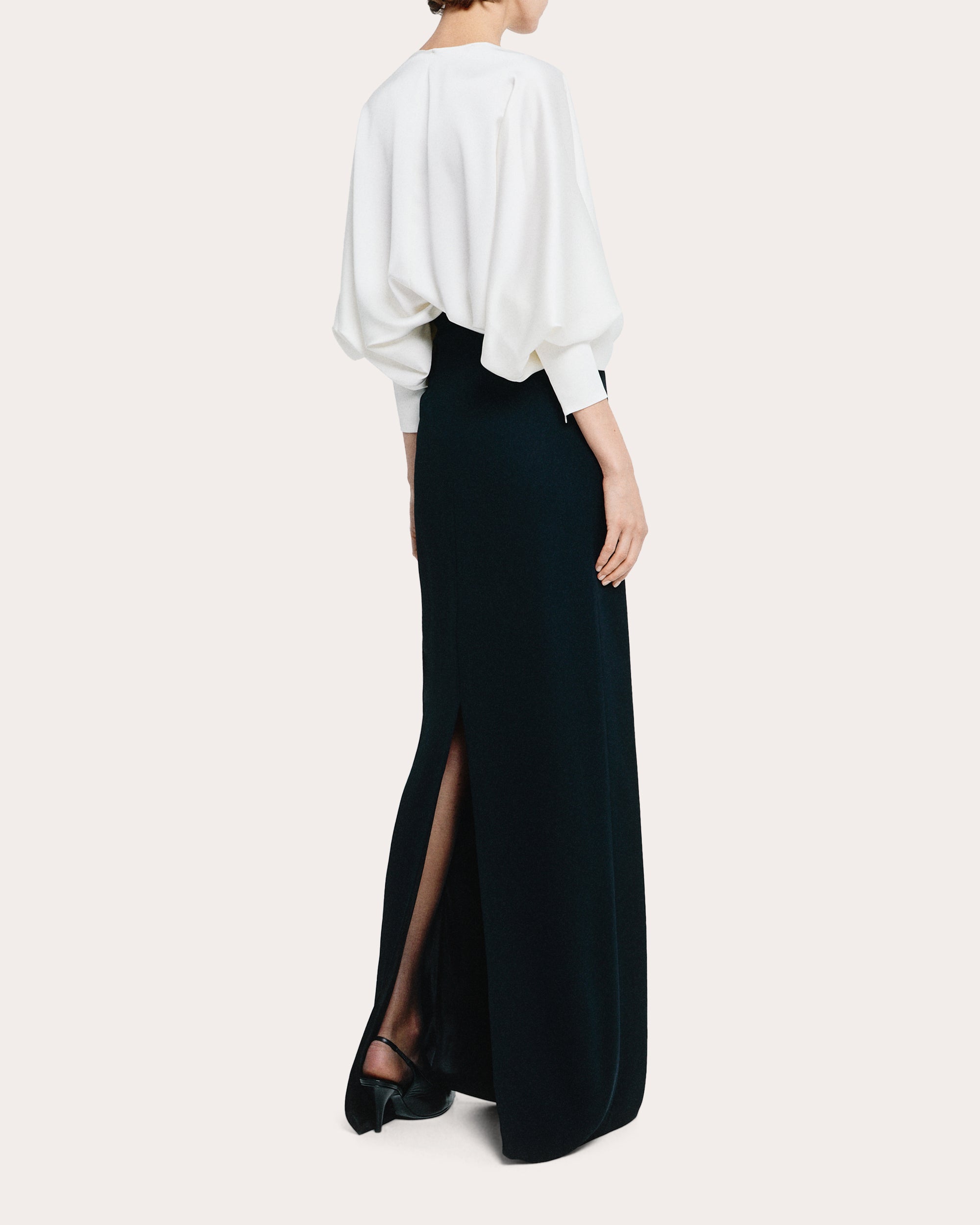 Draped V-Neck Satin Blouse
