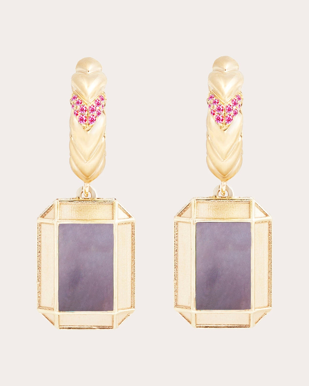 Spark 14K Gold Black Mother of Pearl and Pink Sapphire Earrings