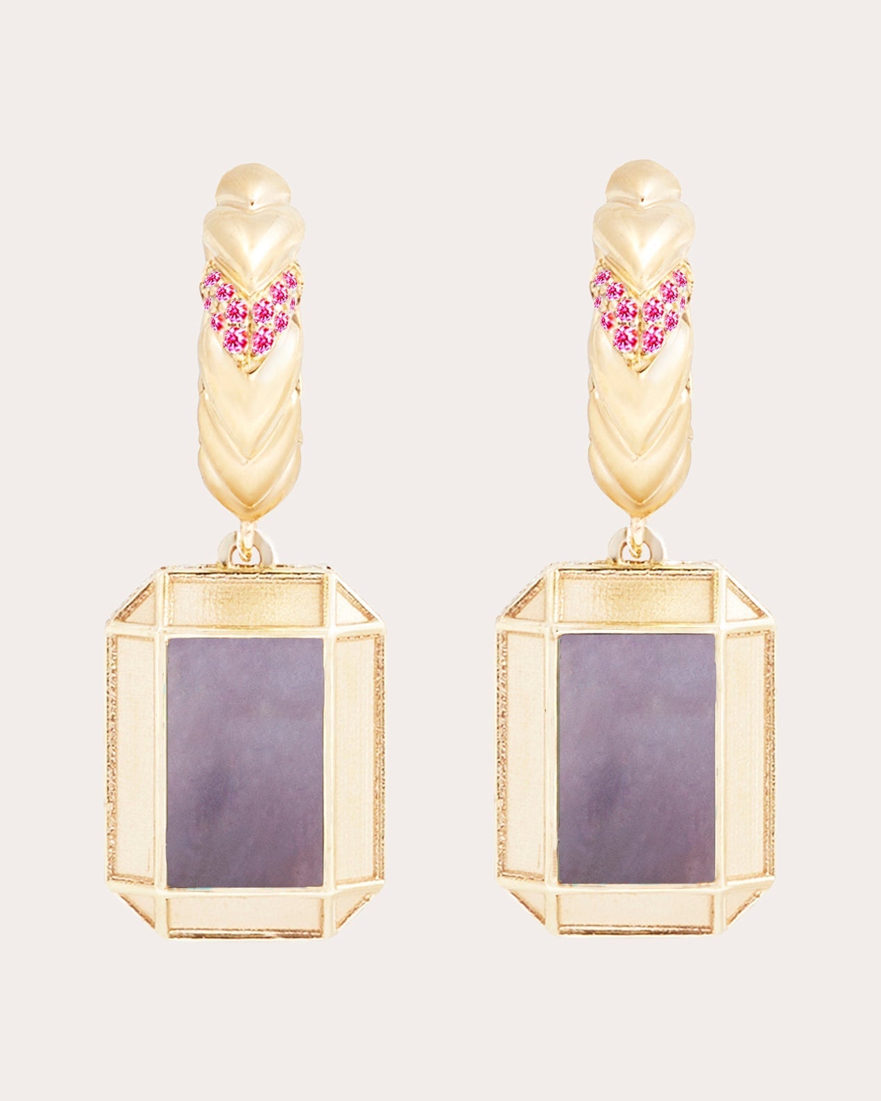 Spark 14K Gold Black Mother of Pearl and Pink Sapphire Earrings
