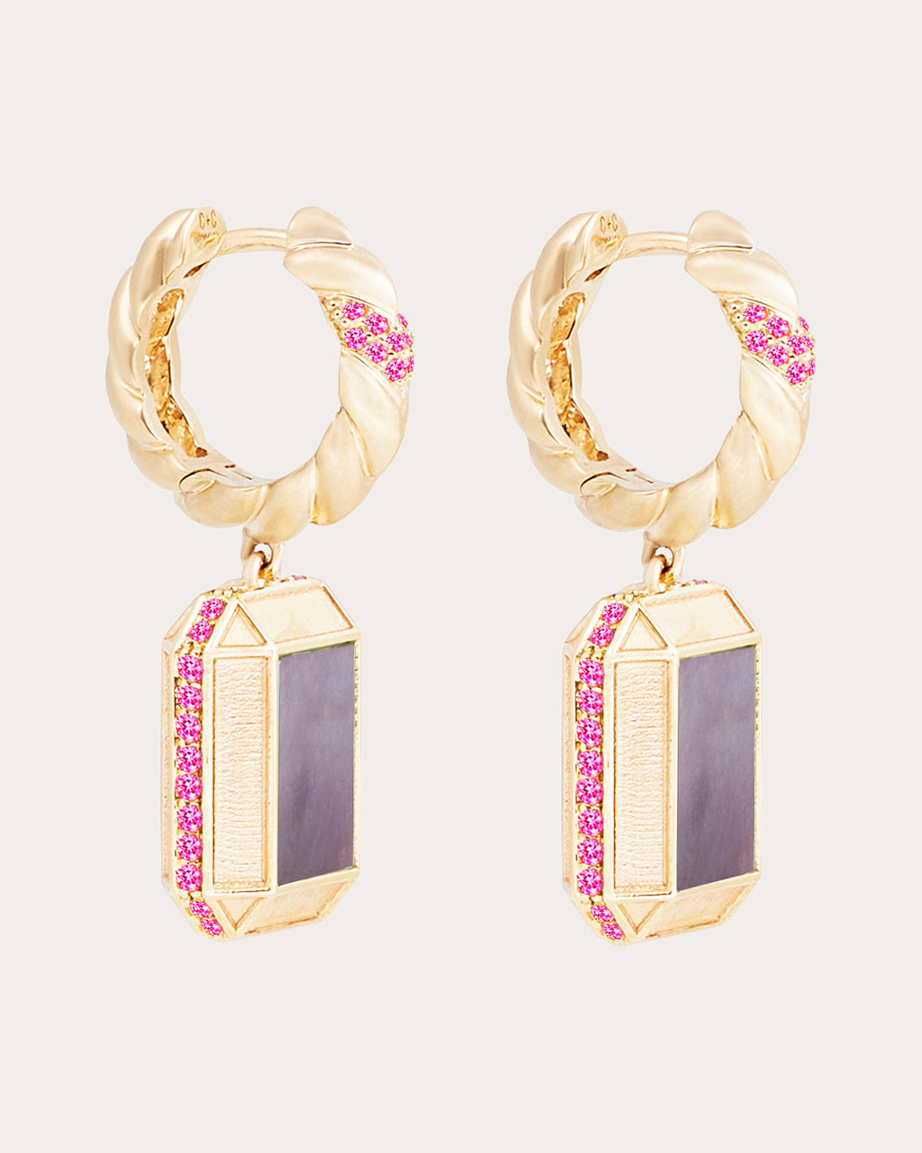 Spark 14K Gold Black Mother of Pearl and Pink Sapphire Earrings