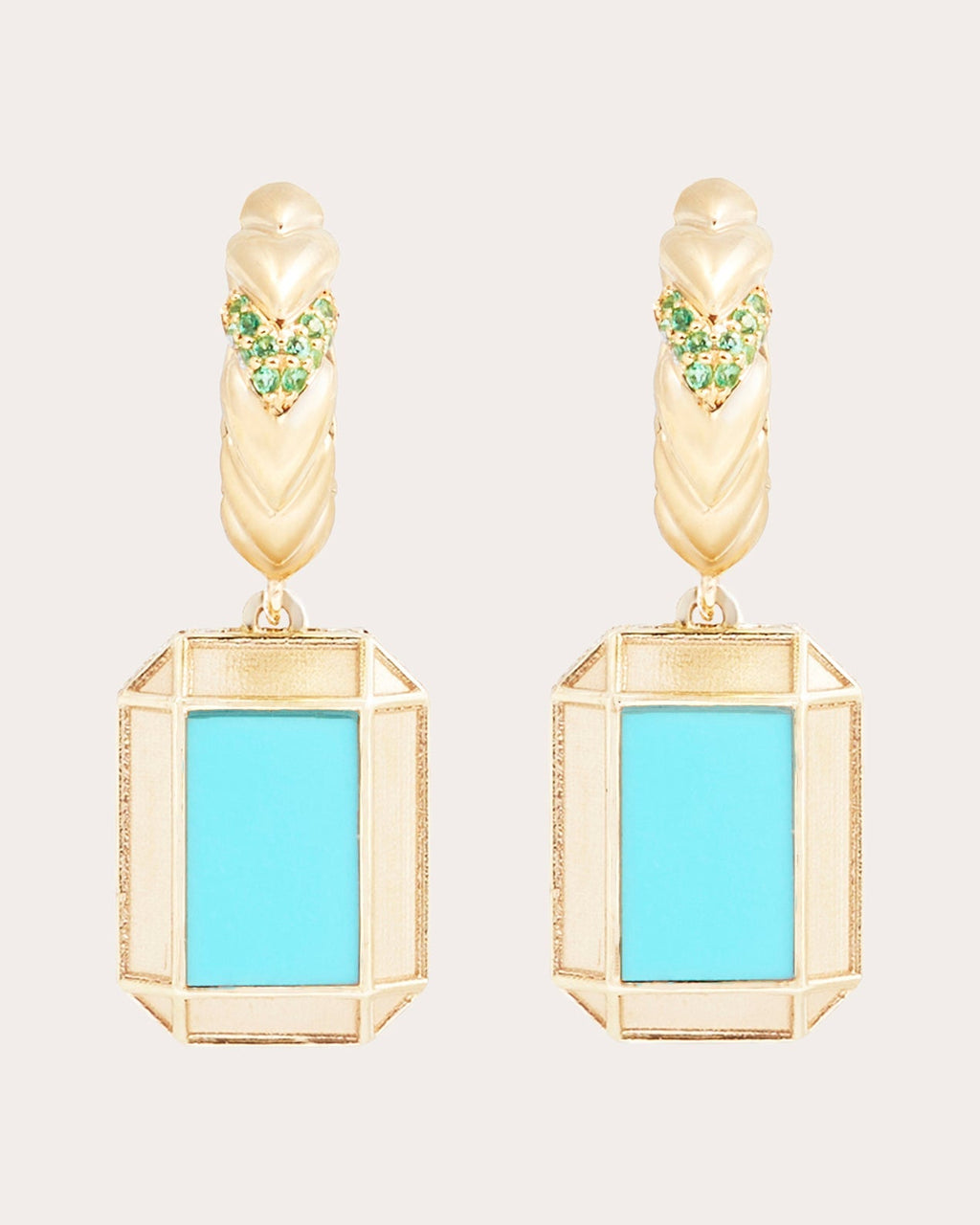 Spark 14K Gold Turquoise and Emerald Earrings