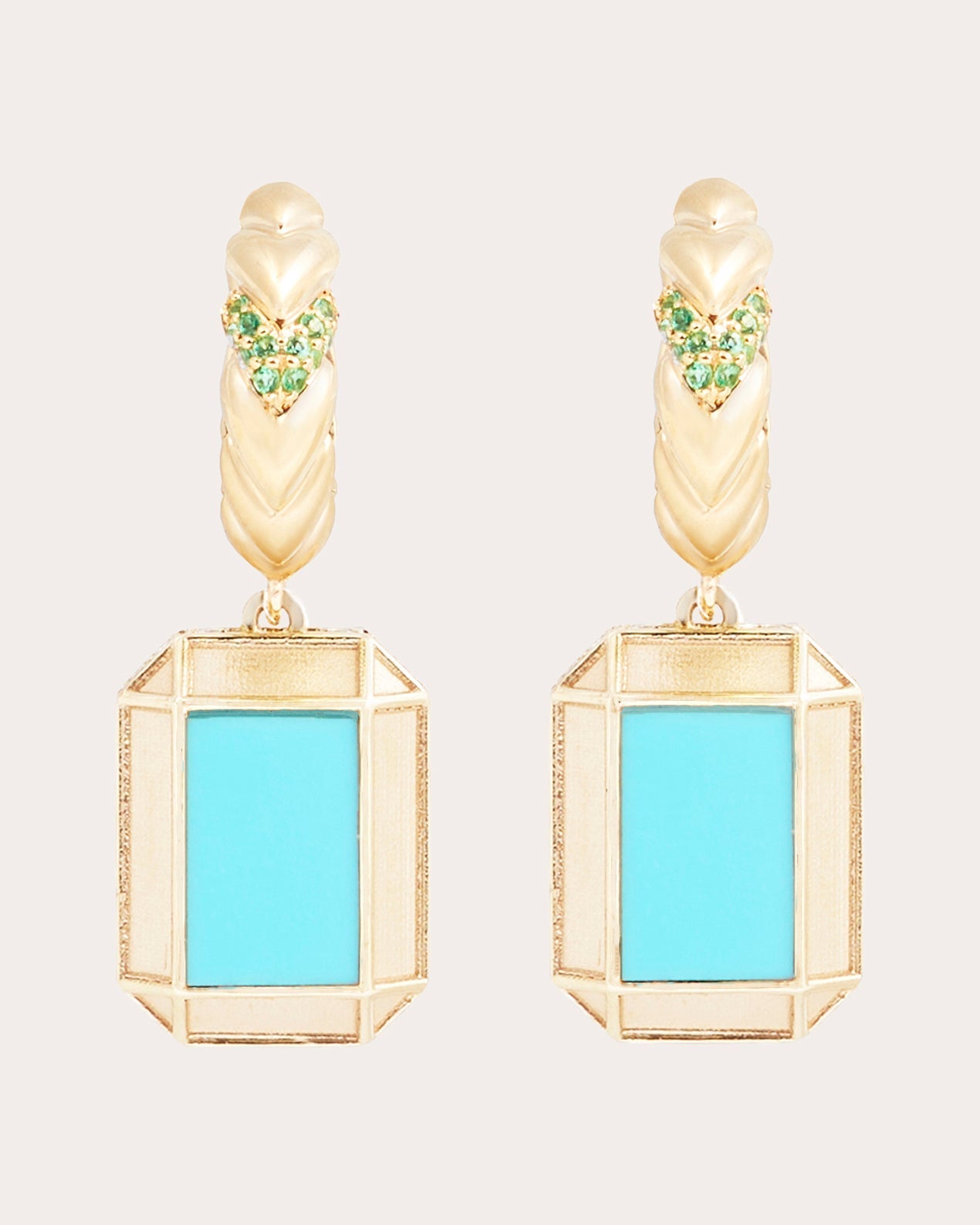 Spark 14K Gold Turquoise and Emerald Earrings