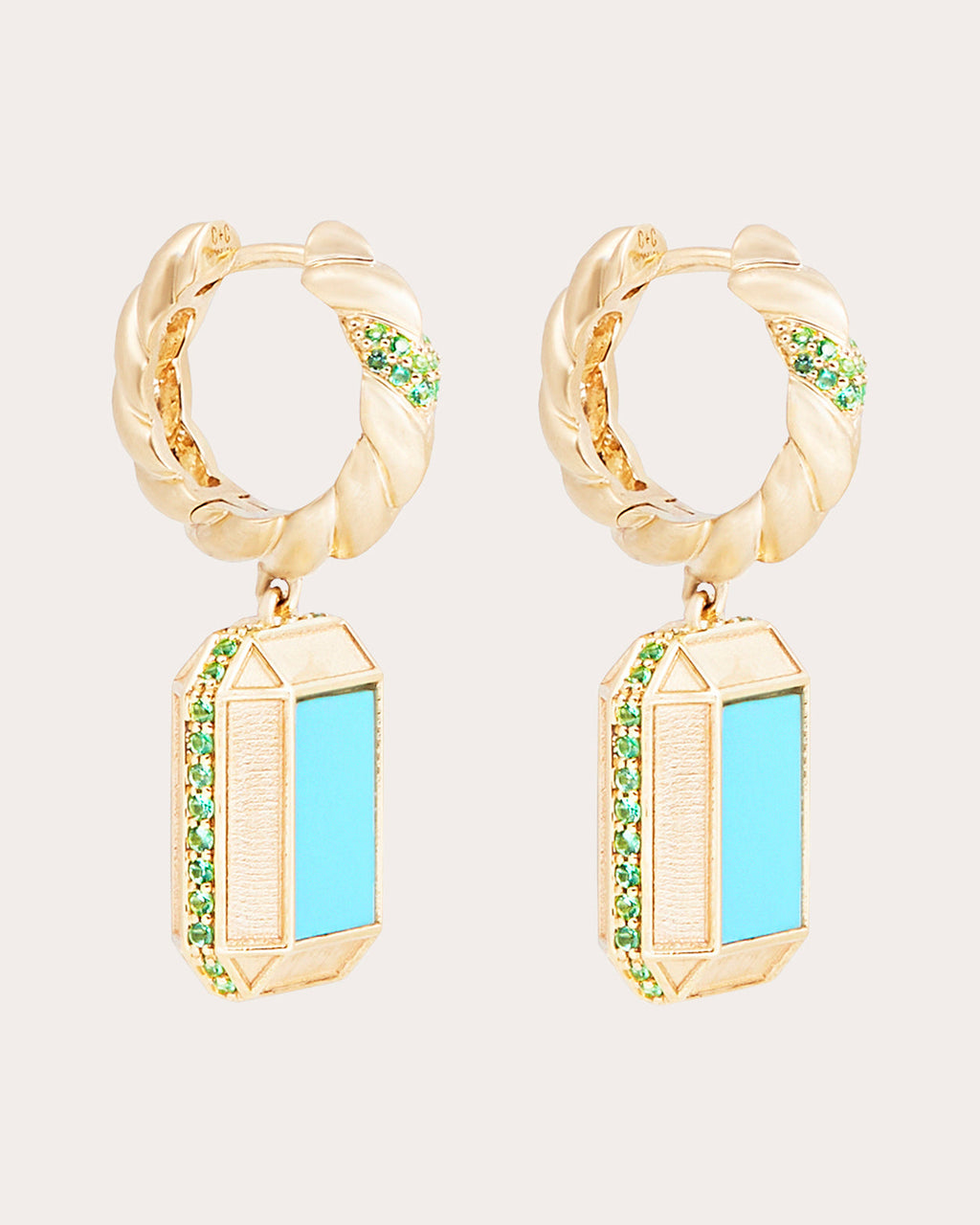 Spark 14K Gold Turquoise and Emerald Earrings