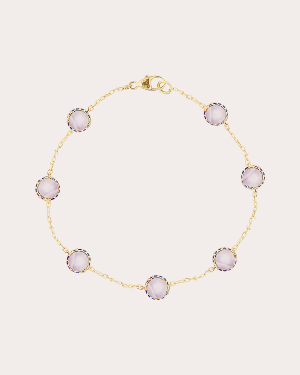 Found 14K Gold Sapphire and Agate Cabochon Station Bracelet