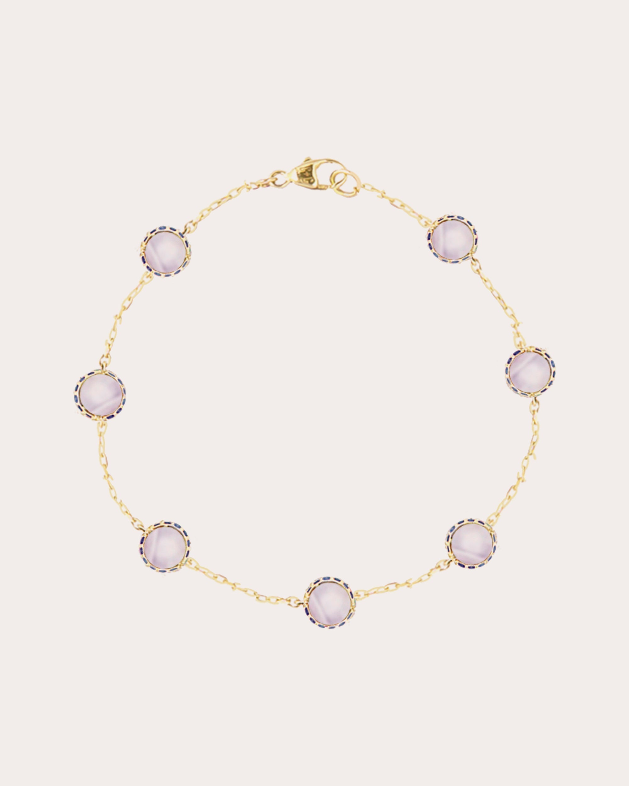 Found 14K Gold Sapphire and Agate Cabochon Station Bracelet