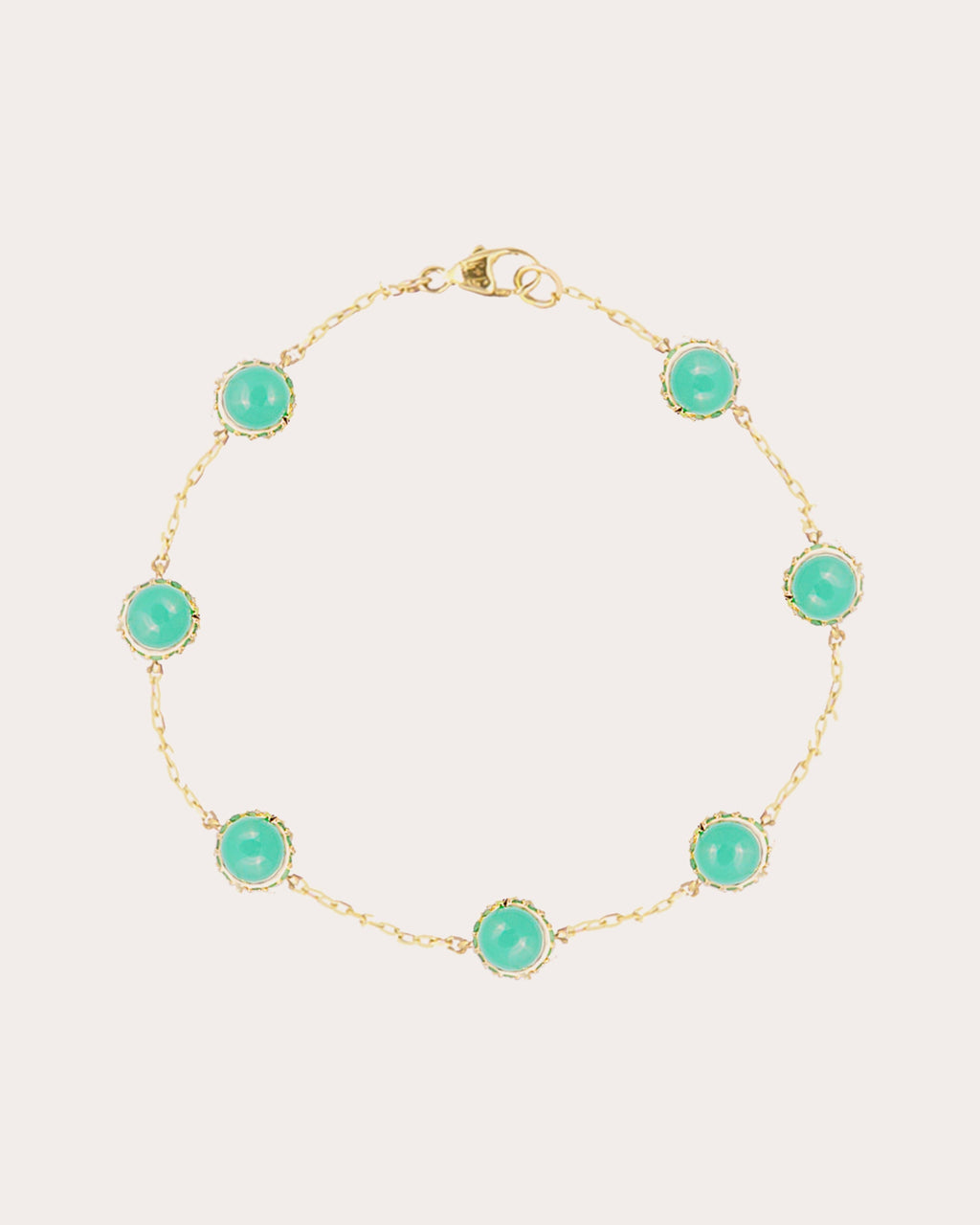 Found 14K Gold Tsavorite and Chrysoprase Cabochon Station Bracelet