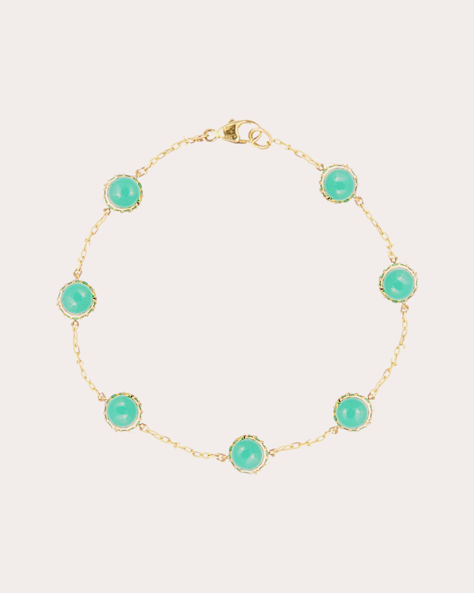 Found 14K Gold Tsavorite and Chrysoprase Cabochon Station Bracelet