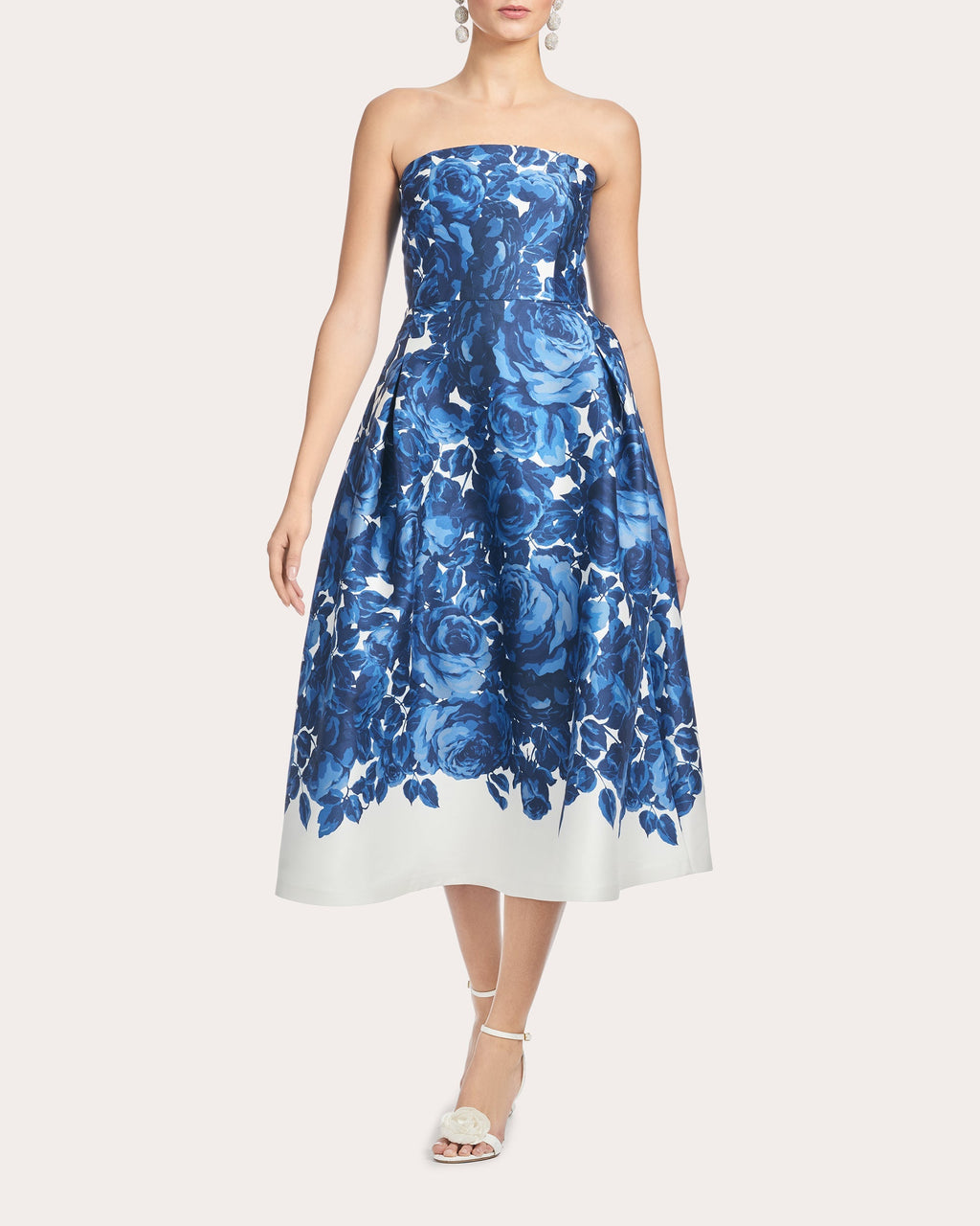 Shay Pleated Printed Stretch Mikado Midi Dress