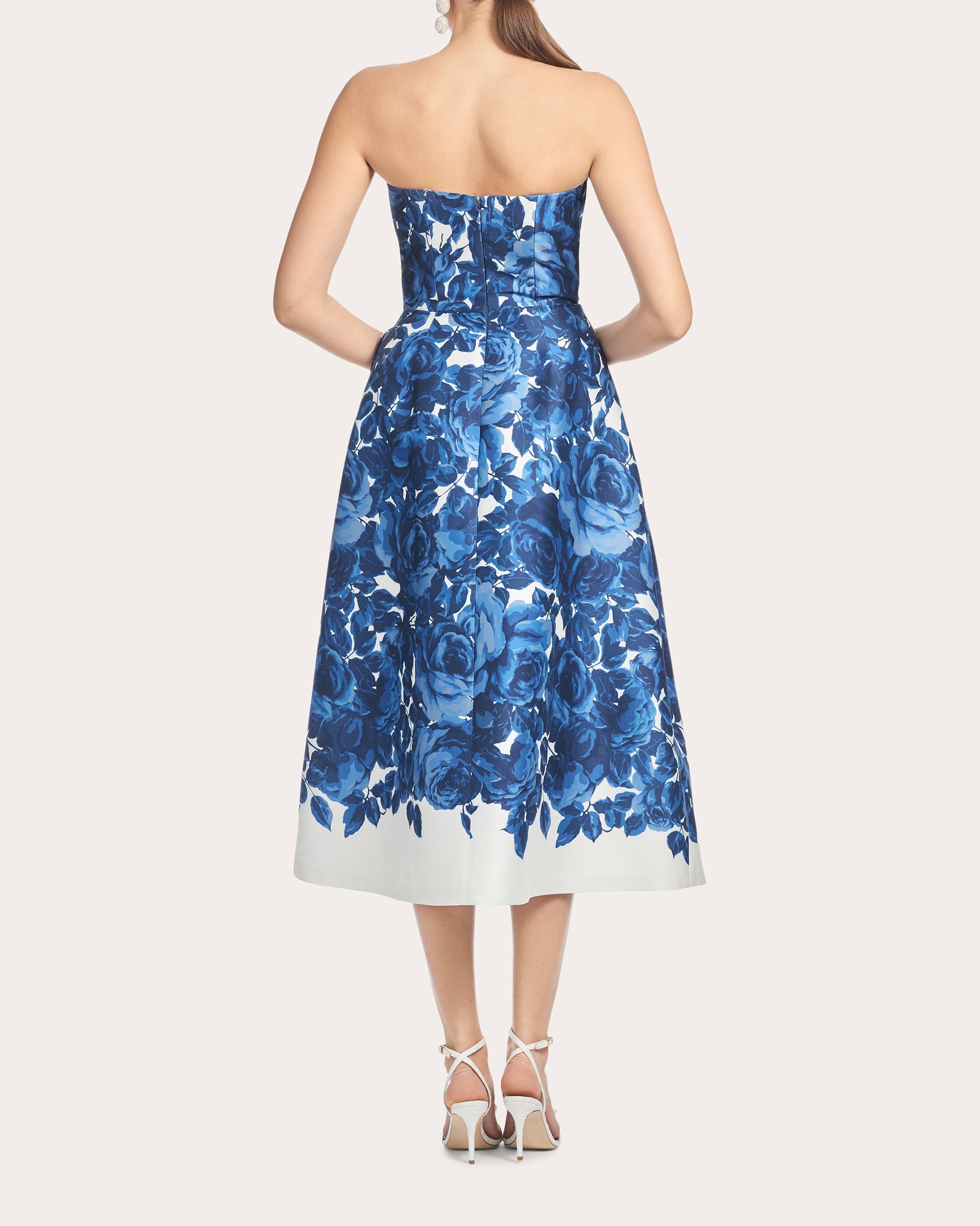Shay Pleated Printed Stretch Mikado Midi Dress