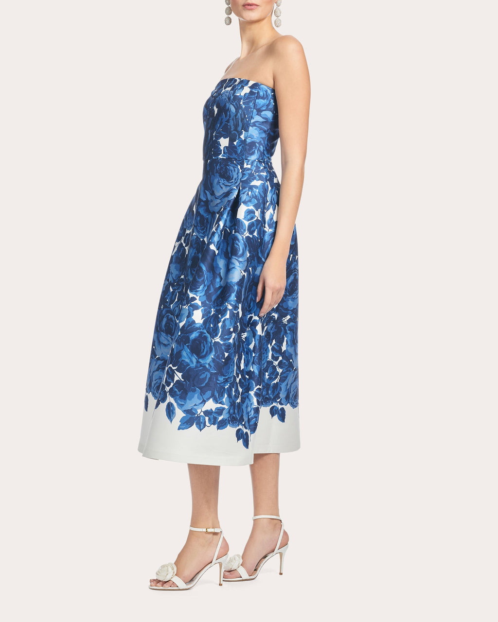 Shay Pleated Printed Stretch Mikado Midi Dress