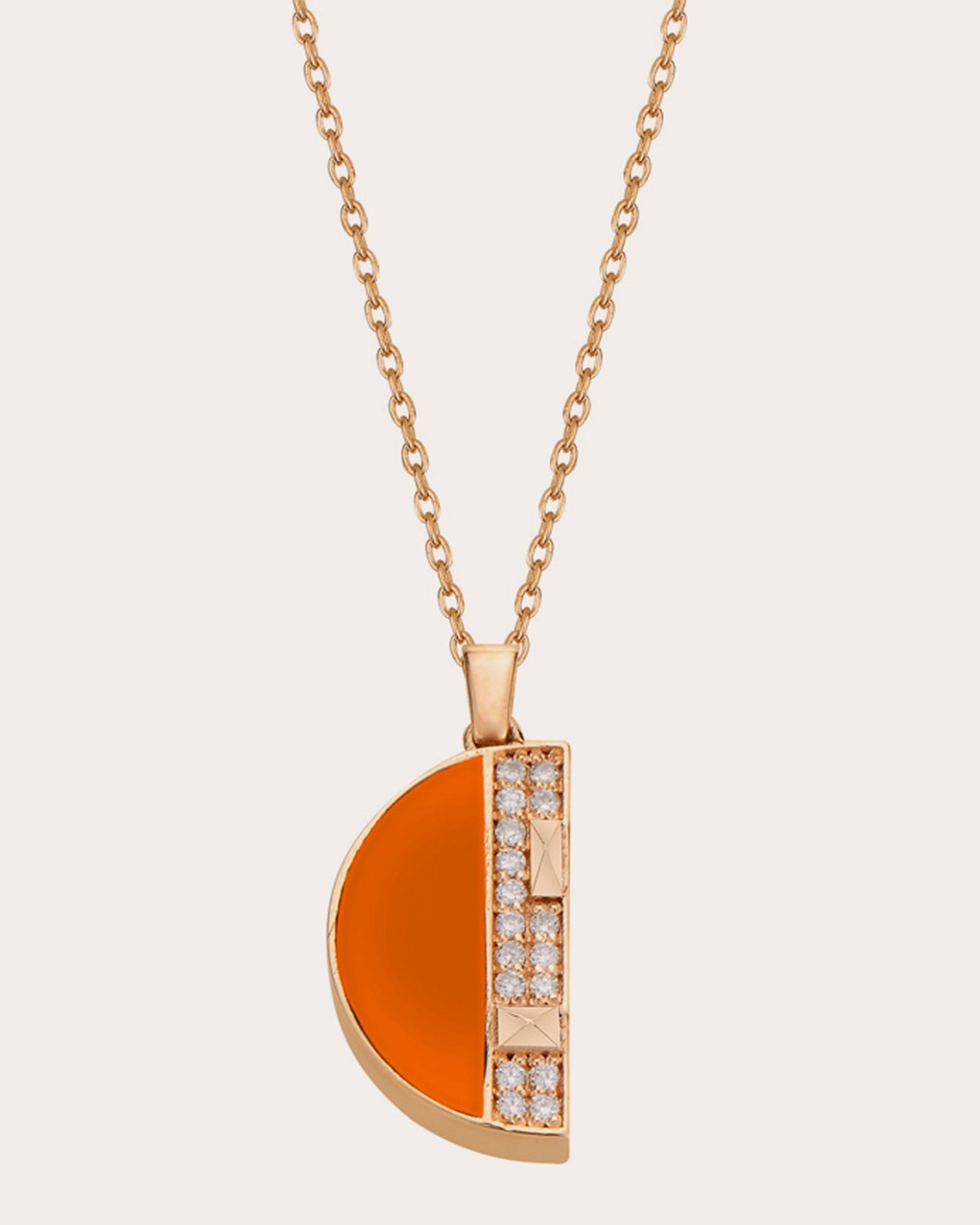 Mini Cairo 18K Gold Coral and Diamond Pendant Necklace