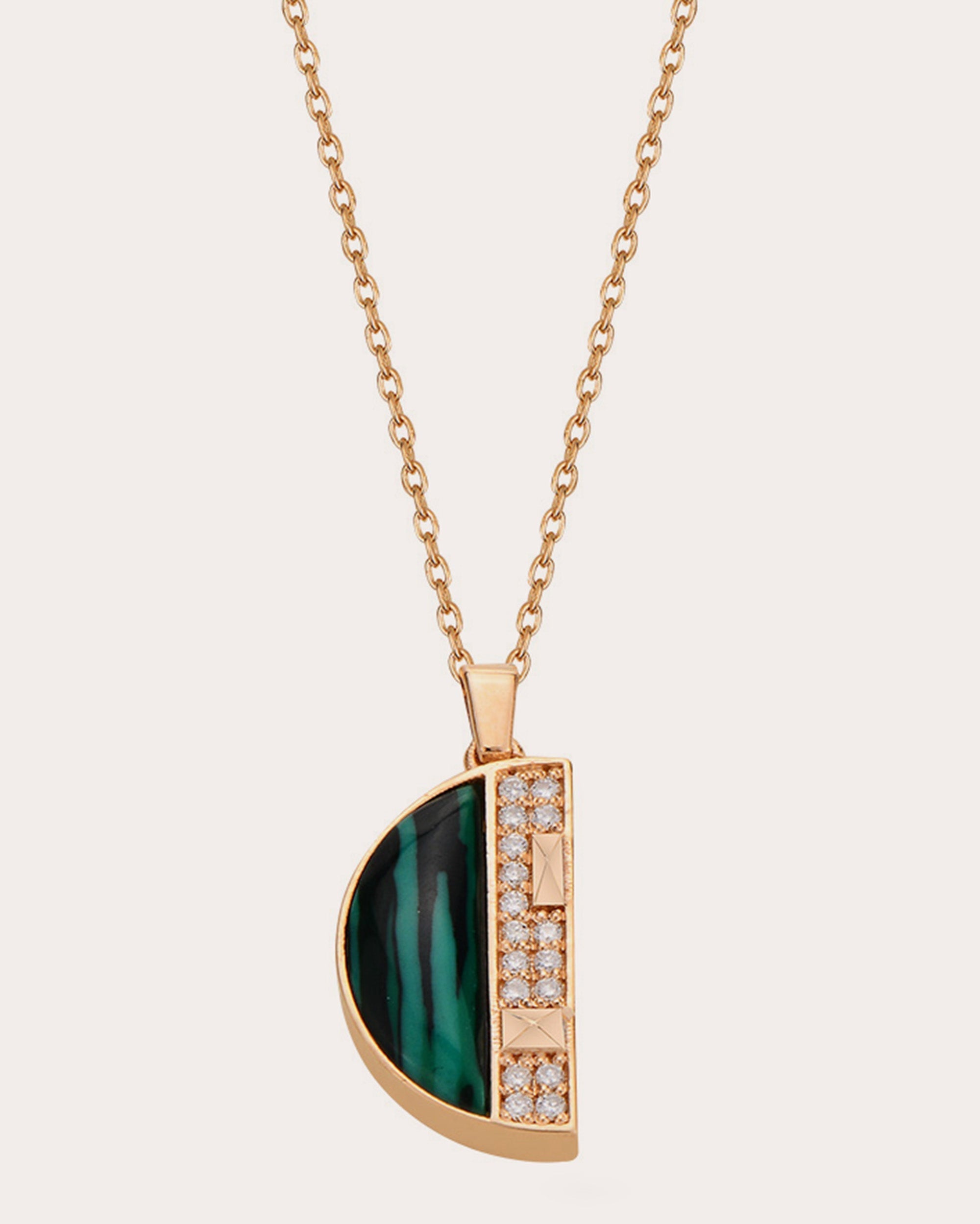 Mini Cairo 18K Gold Malachite and Diamond Pendant Necklace