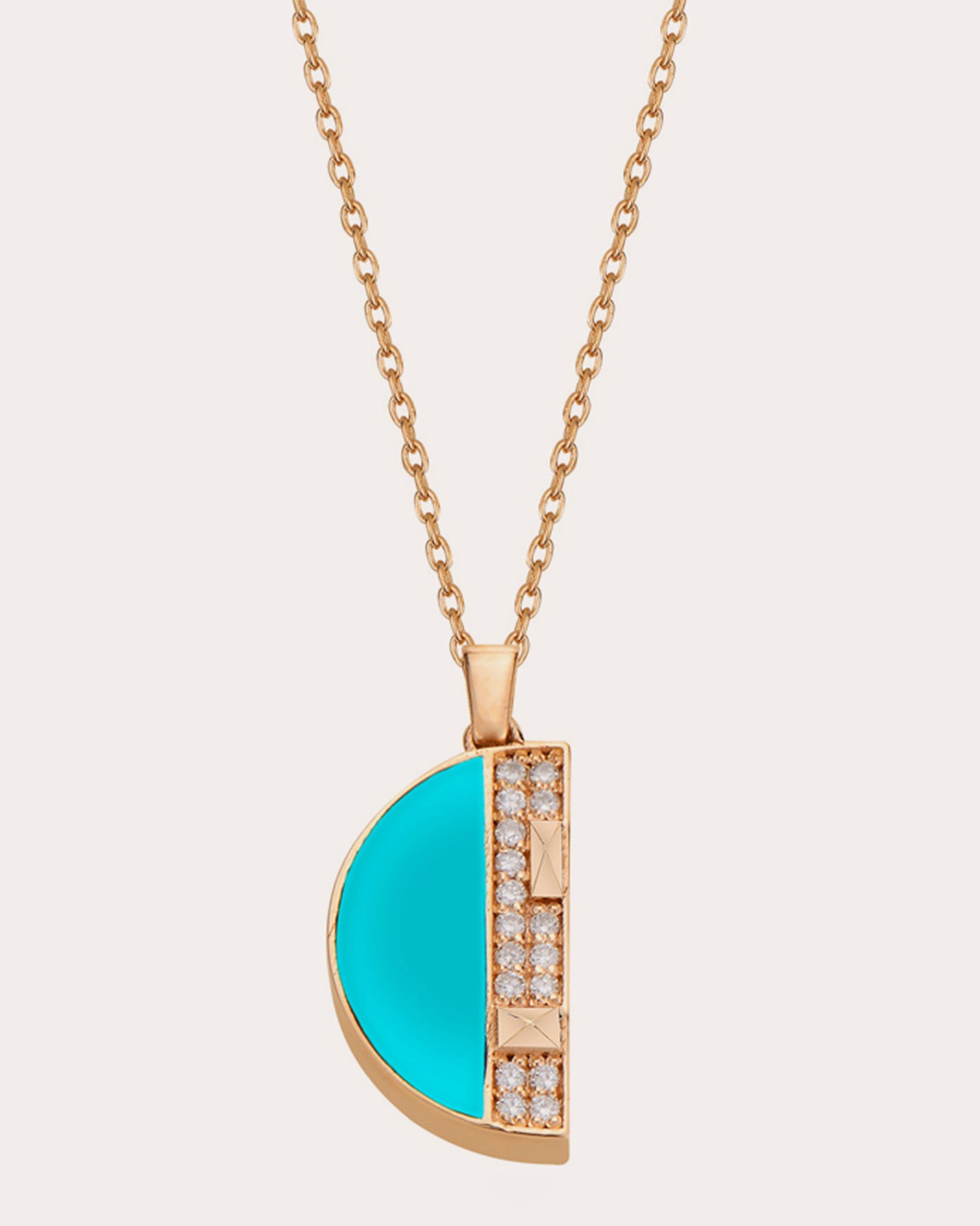 Mini Cairo 18K Gold Turquoise and Diamond Pendant Necklace