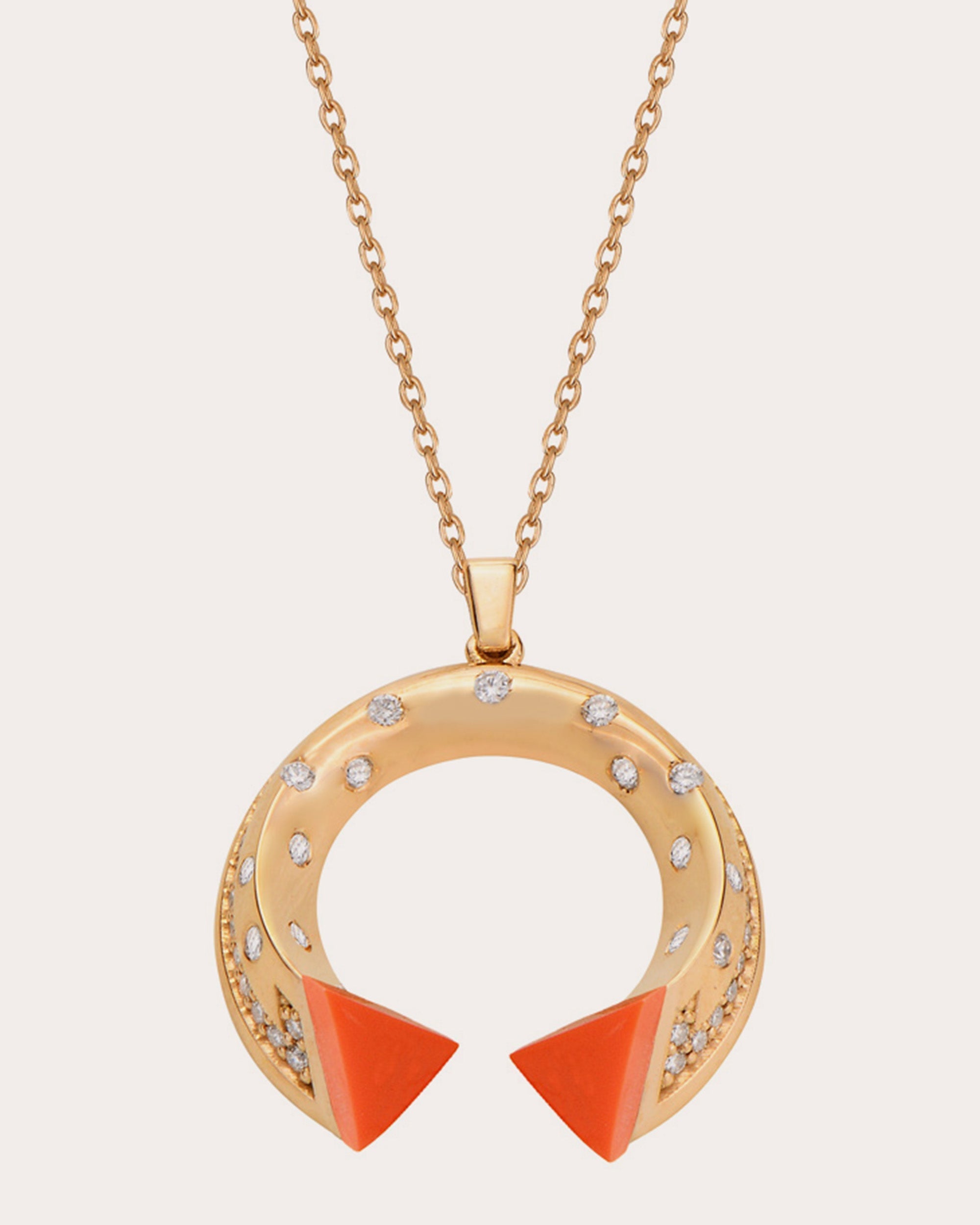 Mini Balance 18K Gold Coral and Diamond Pendant Necklace