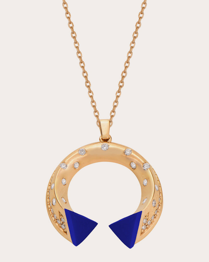Mini Balance 18K Gold Lapis Lazuli and Diamond Pendant Necklace
