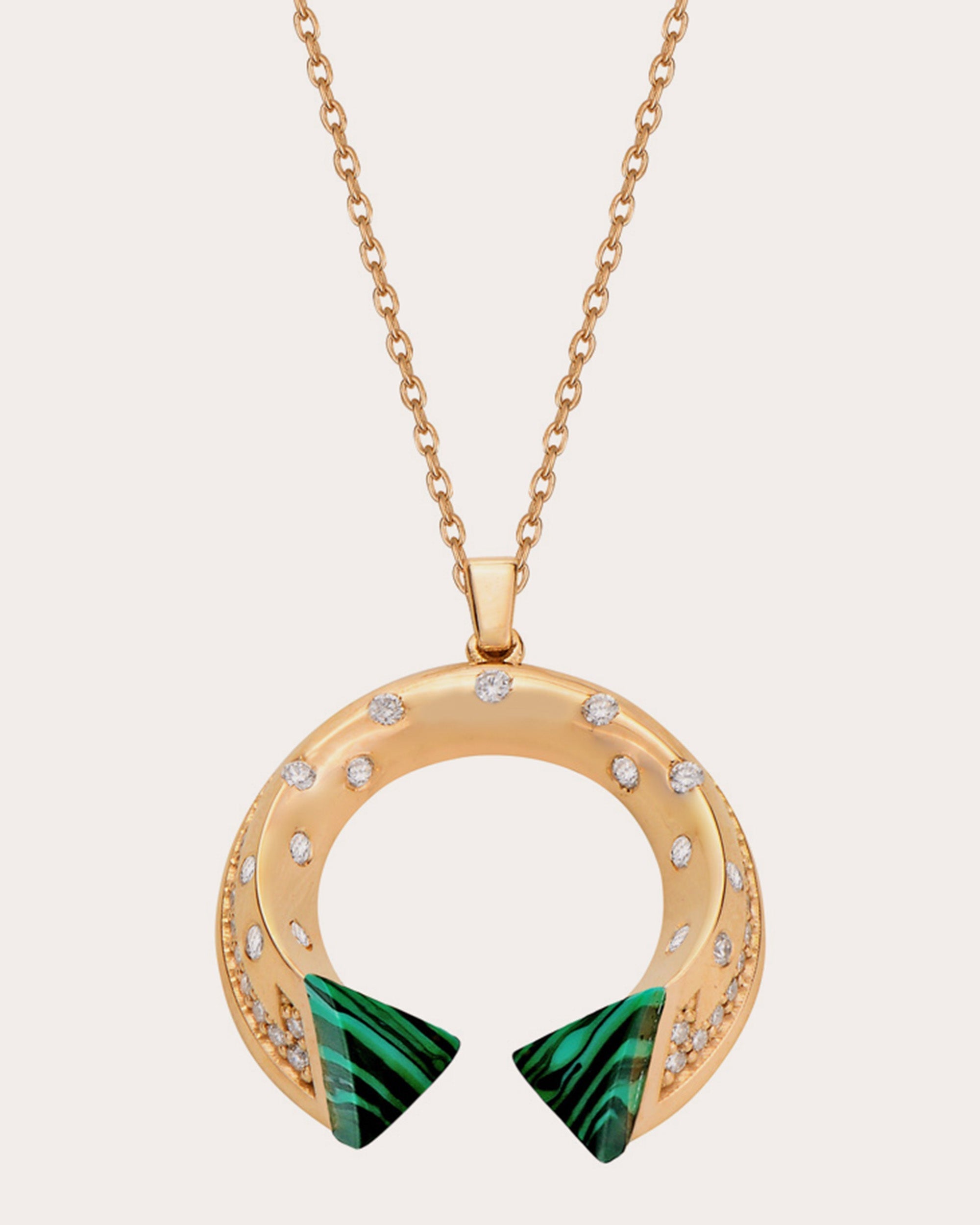 Mini Balance 18K Gold Malachite and Diamond Pendant Necklace